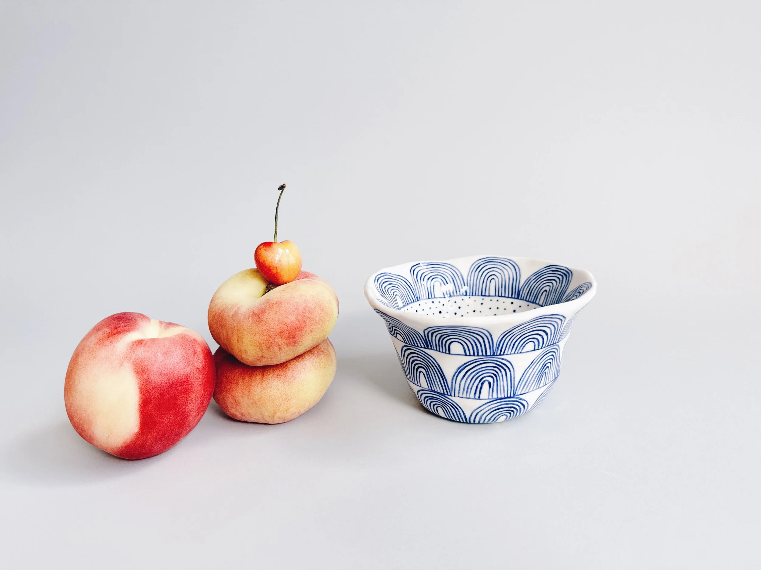 Blue and white, handmade ceramic bowl.