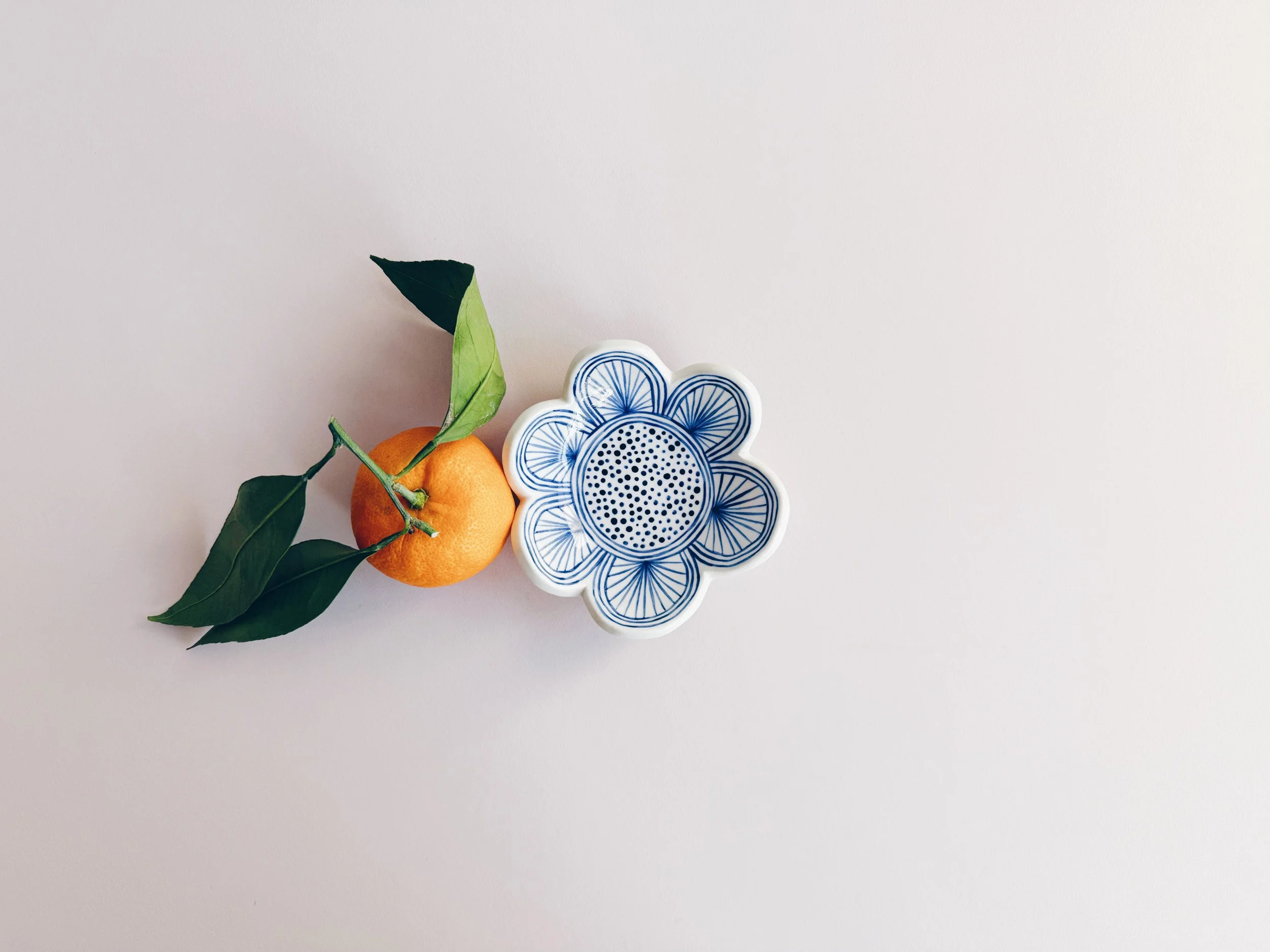 Blue and white, handmade ceramic dish.