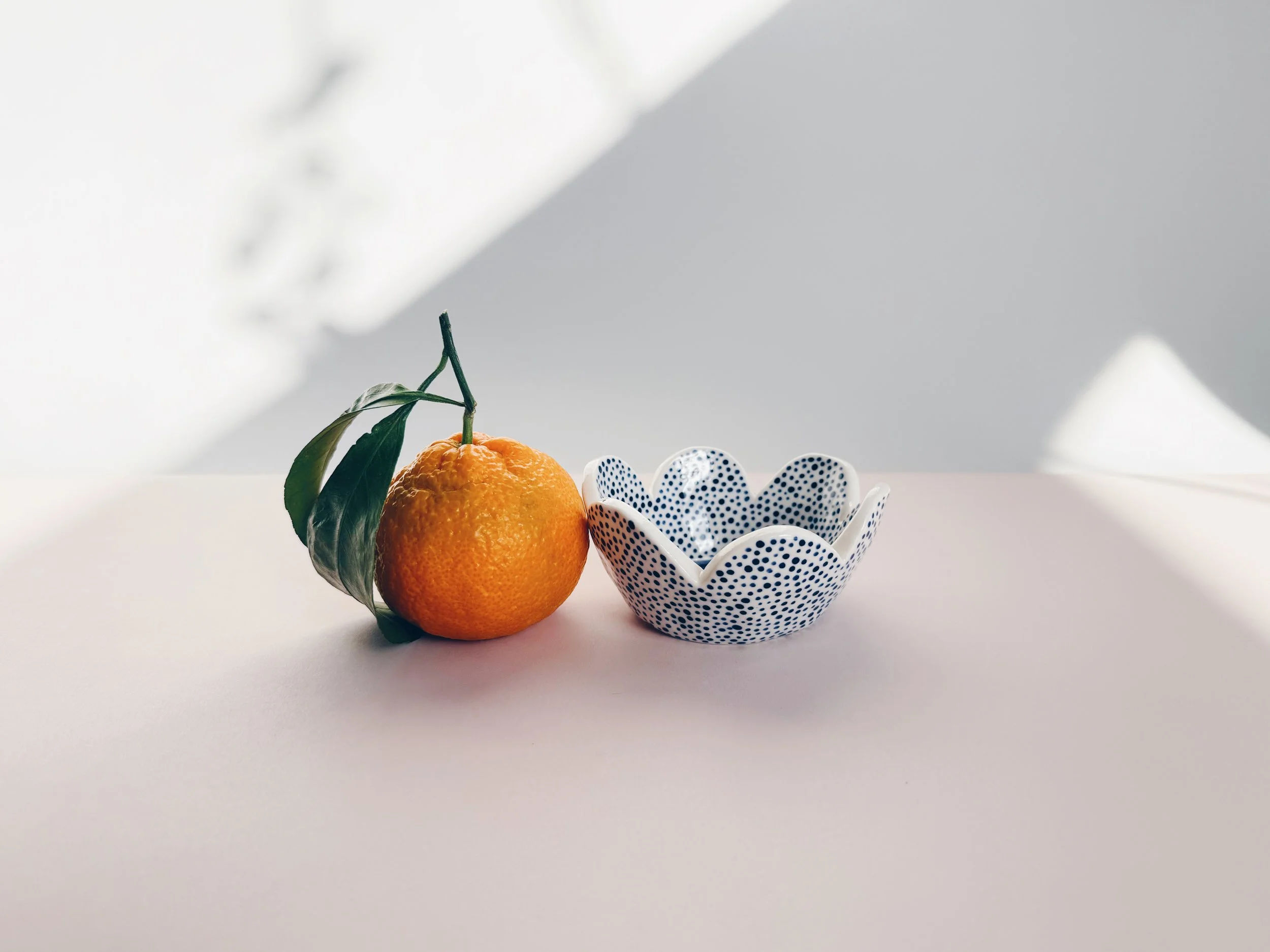 Blue and white, handmade ceramic bowl.