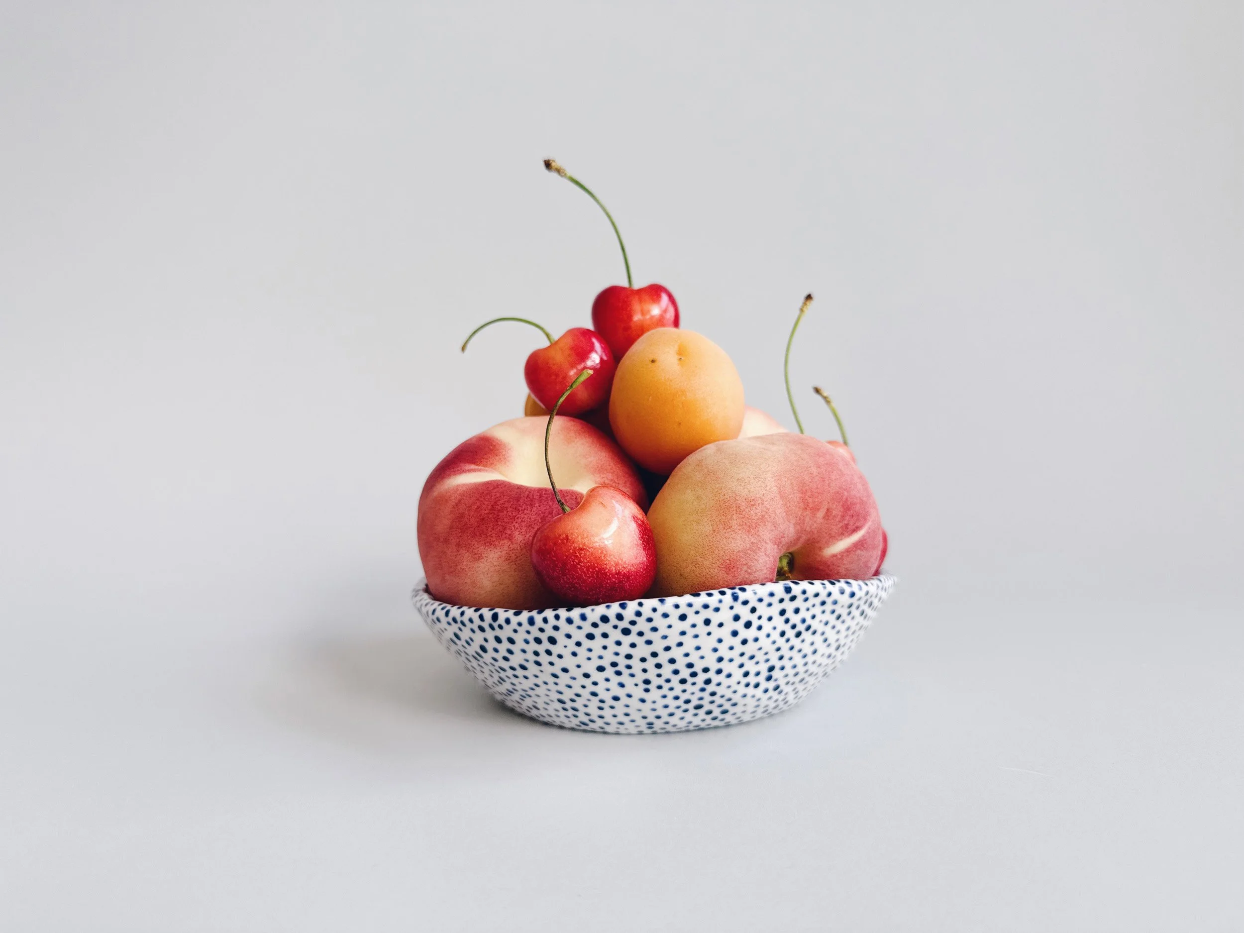 Blue and white, handmade ceramic bowl.