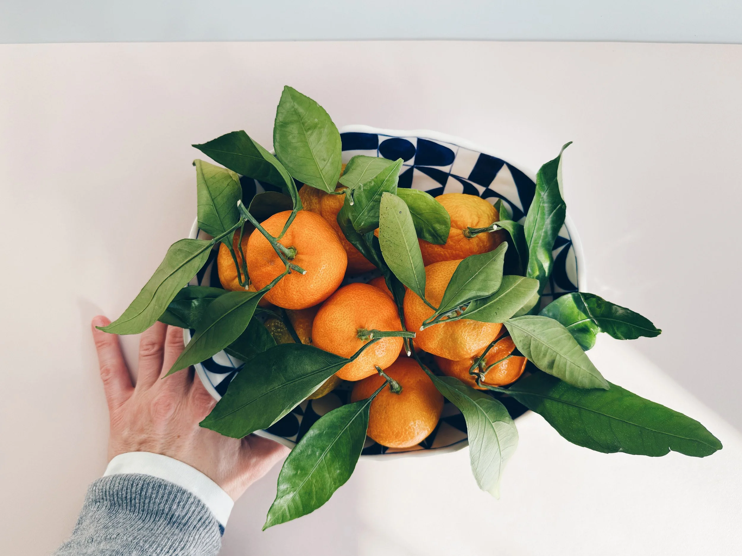 Blue and white, handmade ceramic bowl.