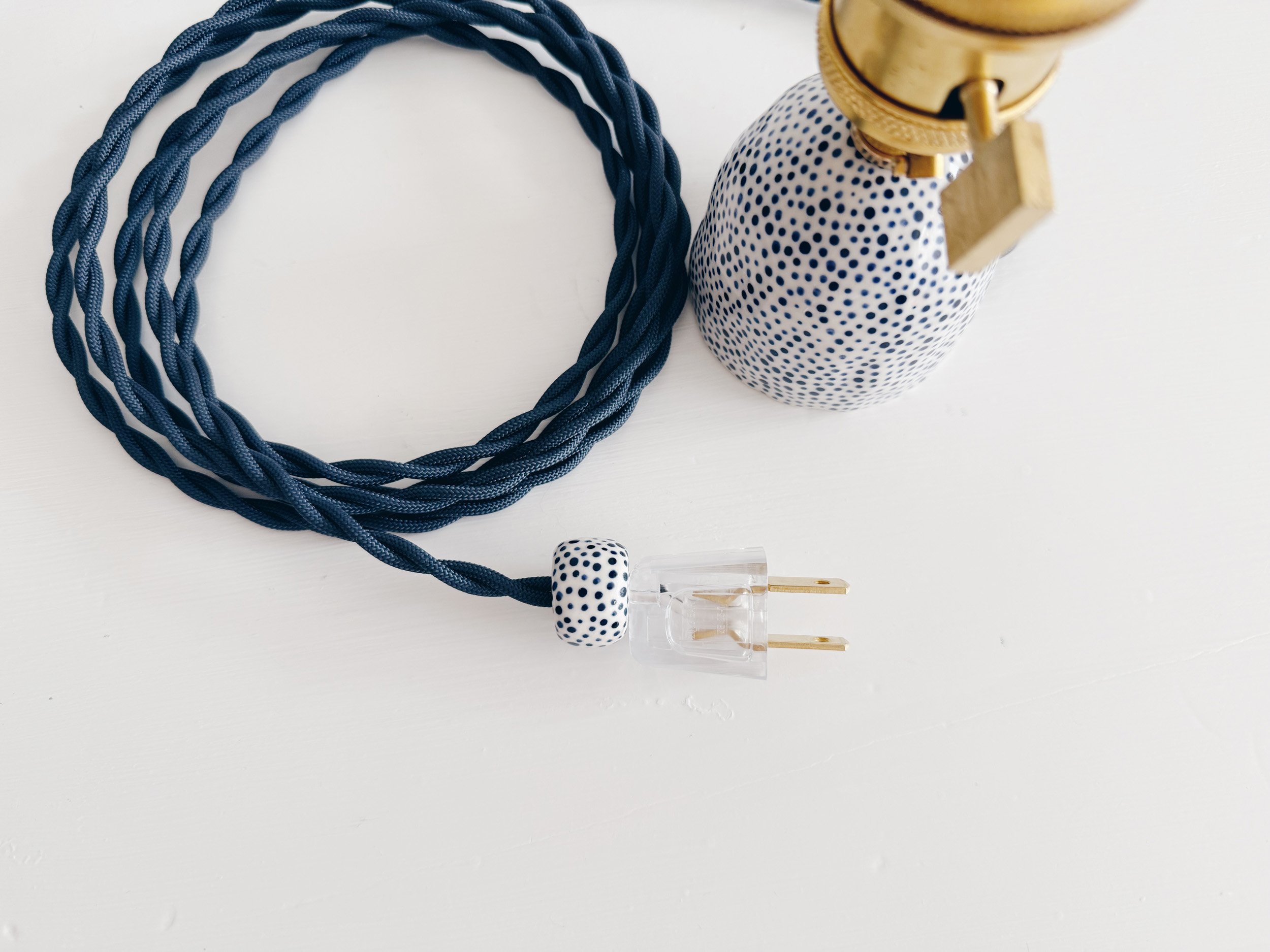 Blue and white, handmade ceramic lamp.