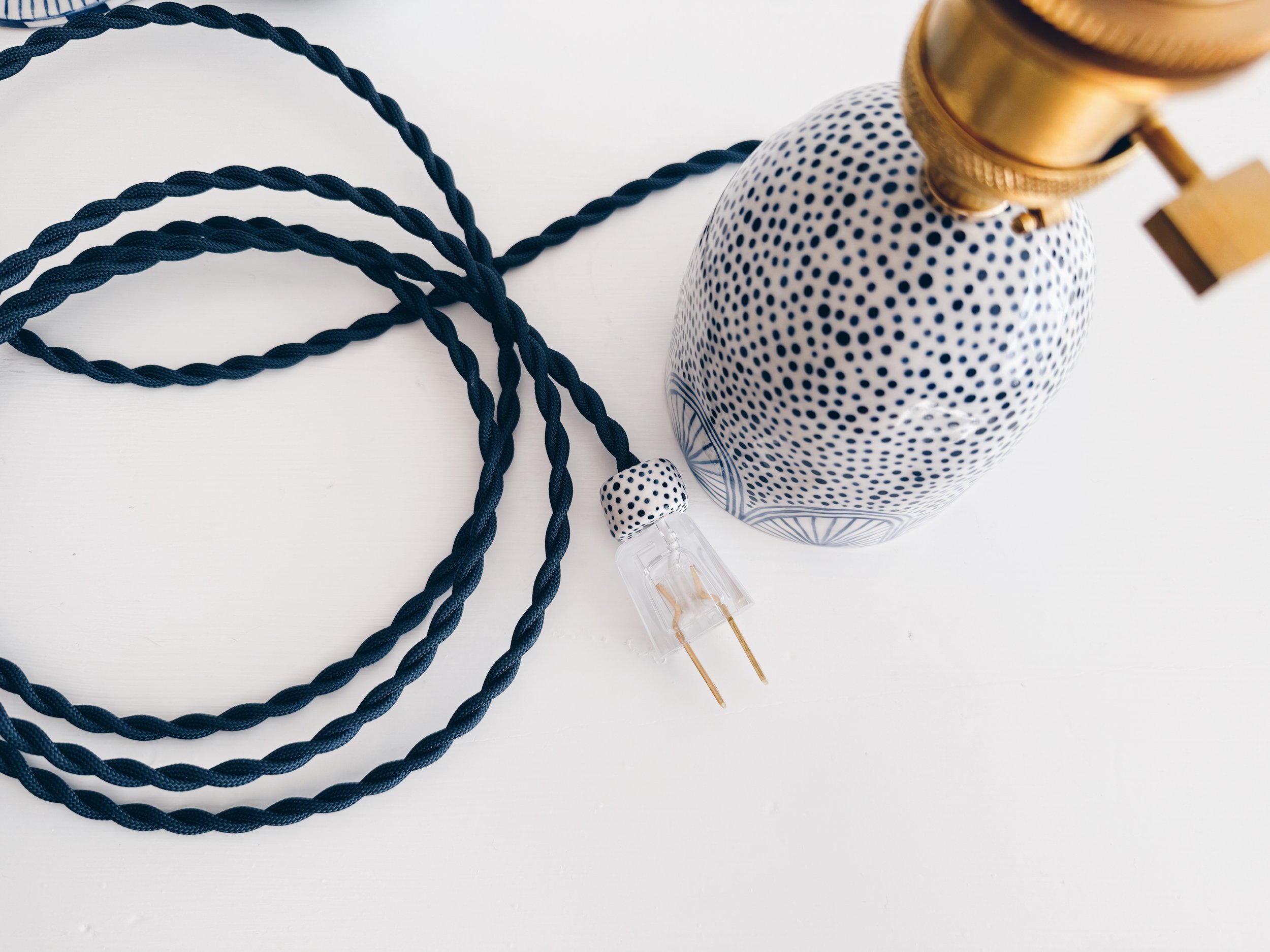 Blue and white, handmade ceramic lamp.