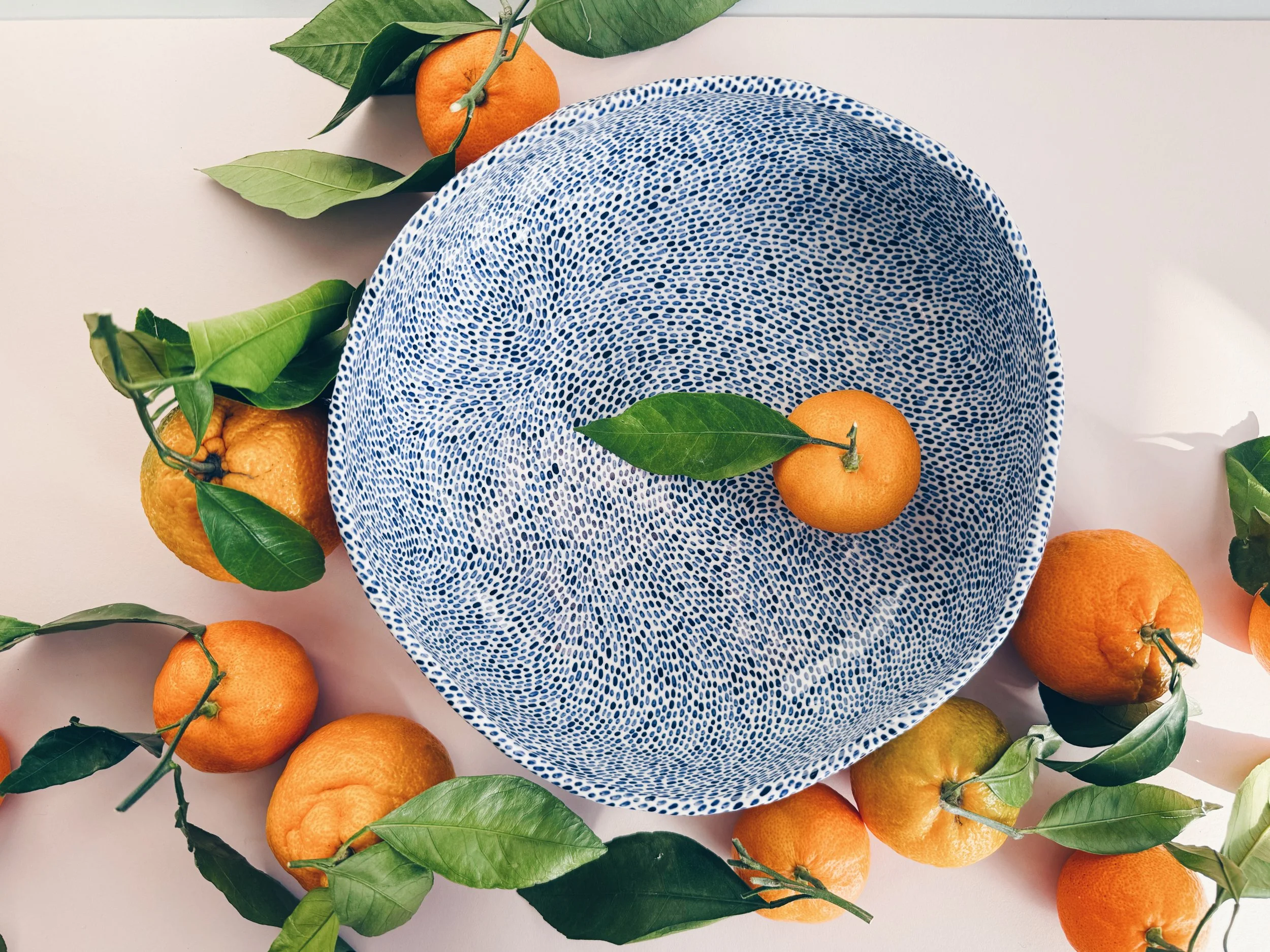 Blue and white, handmade ceramic bowl.