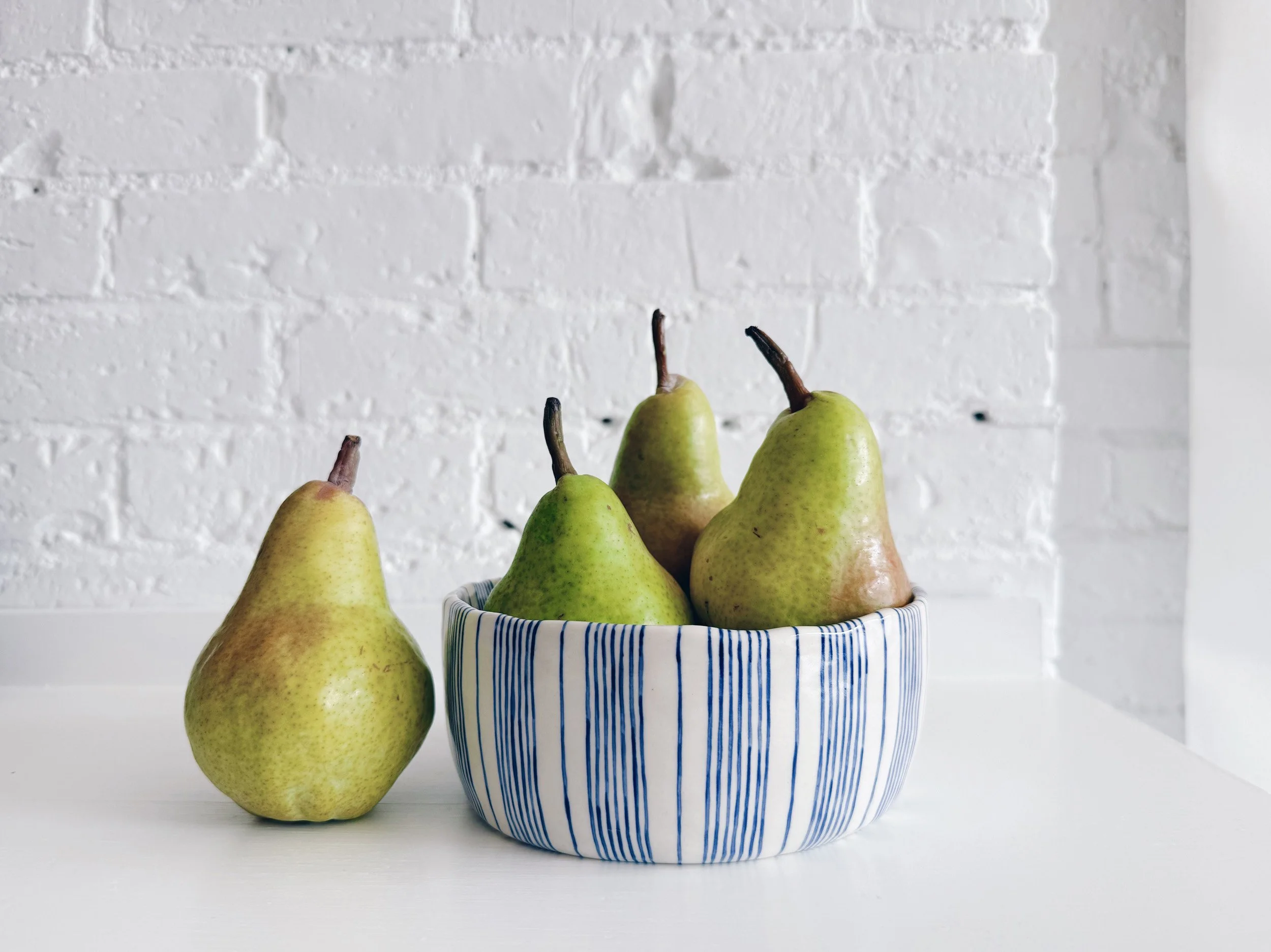 Blue and white, handmade ceramic dish.