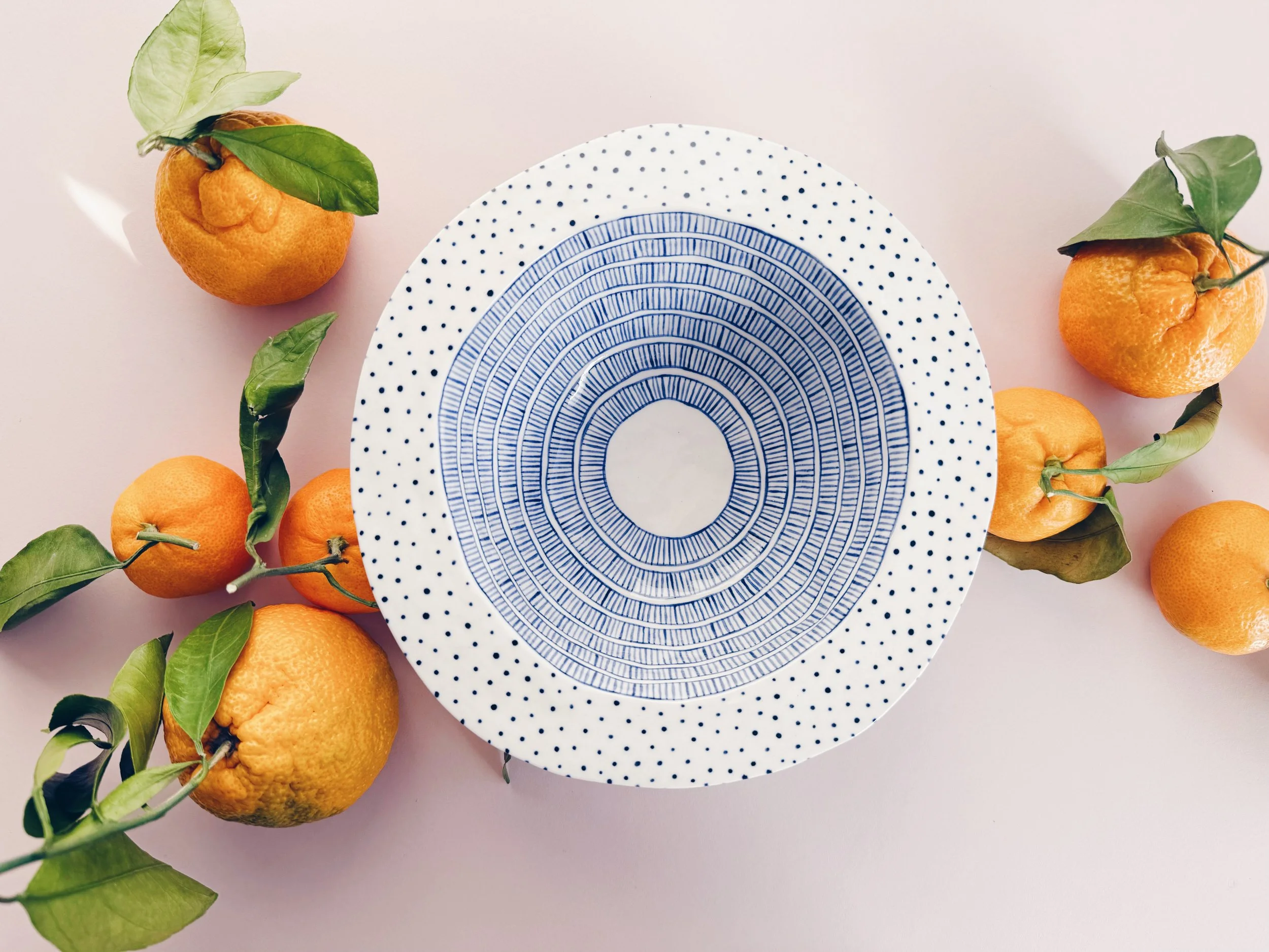 Blue and white, handmade ceramic bowl.