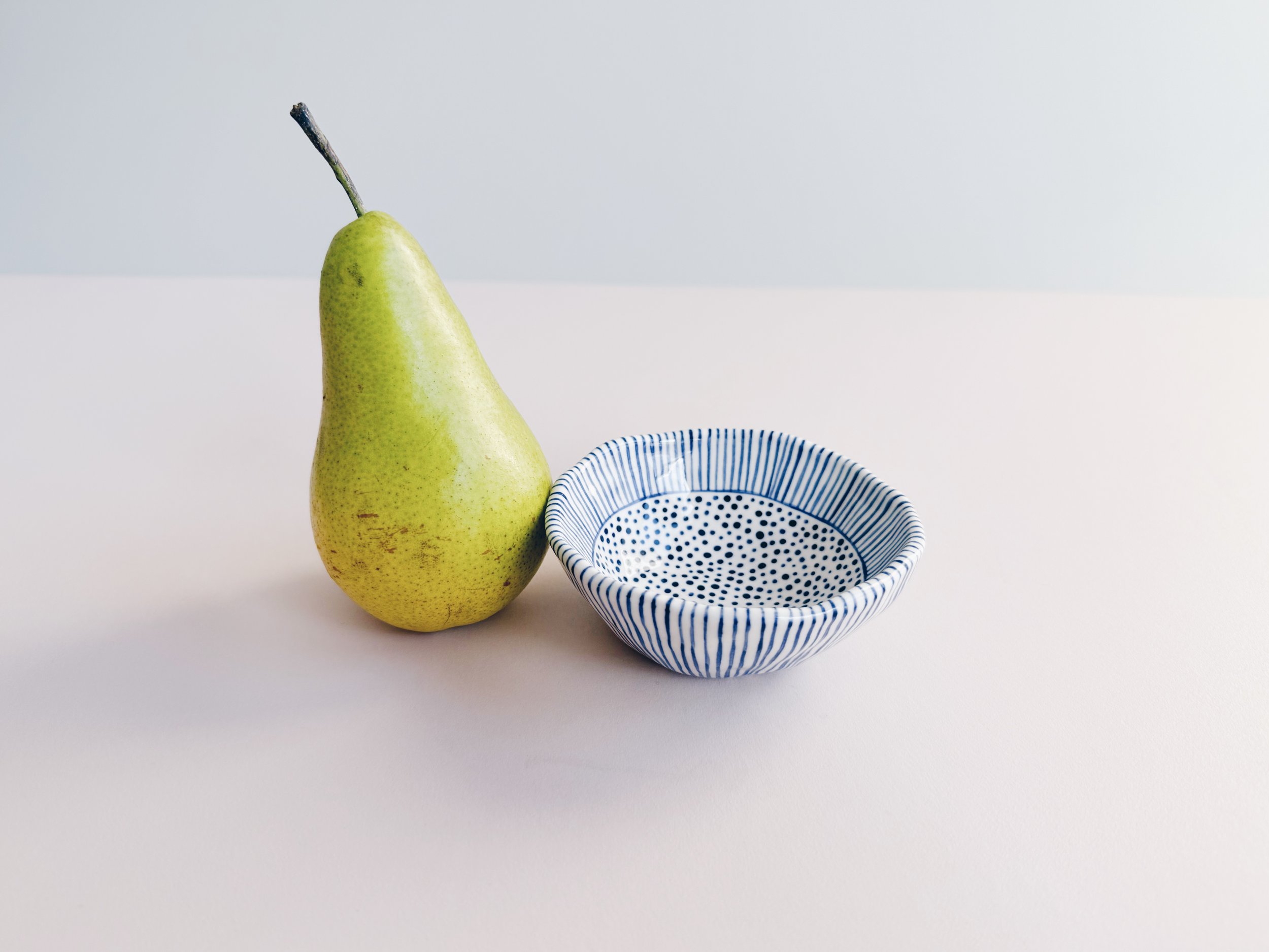 Blue and white, handmade ceramic bowl.