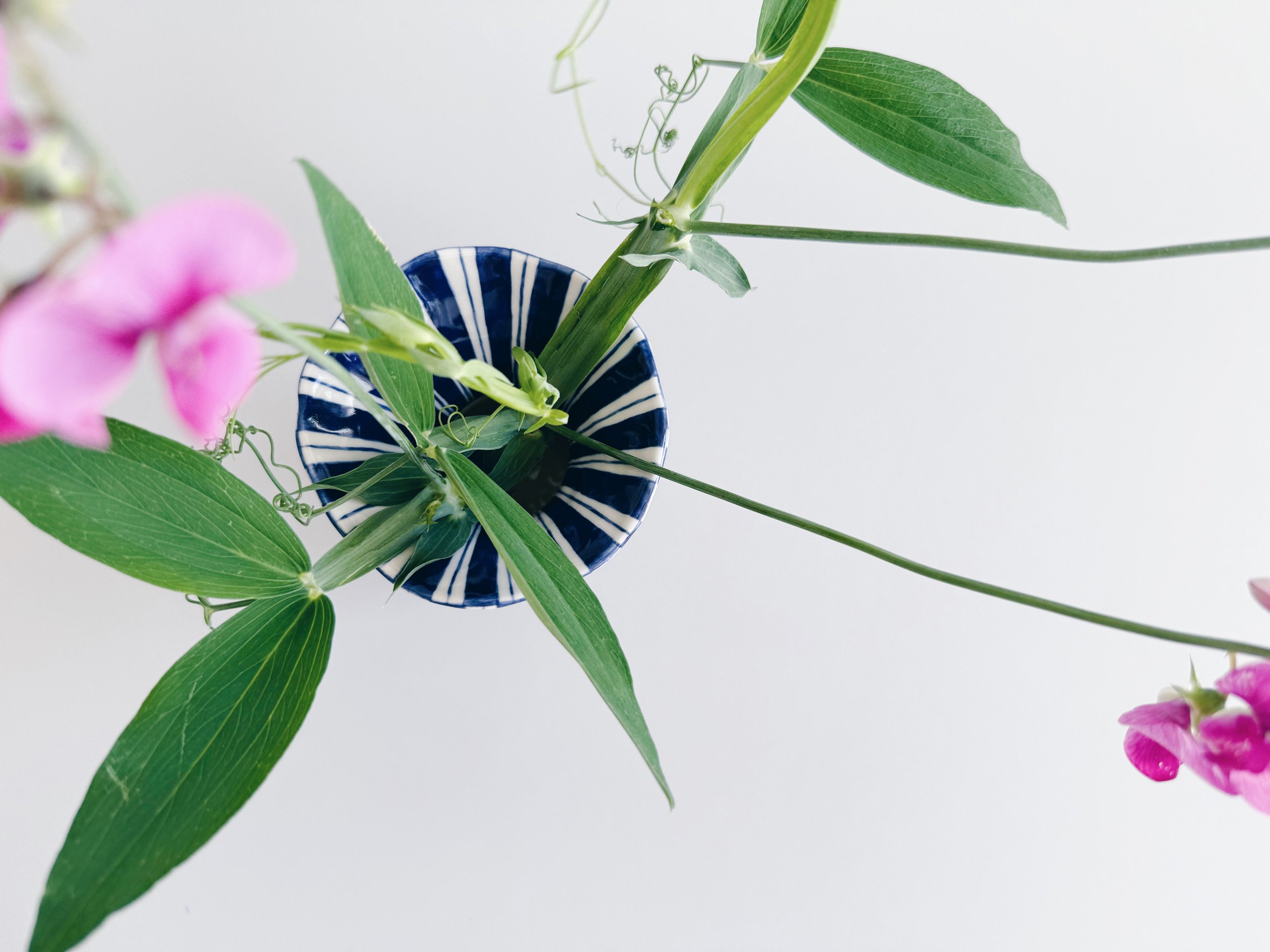 Blue and white, handmade ceramic vase.