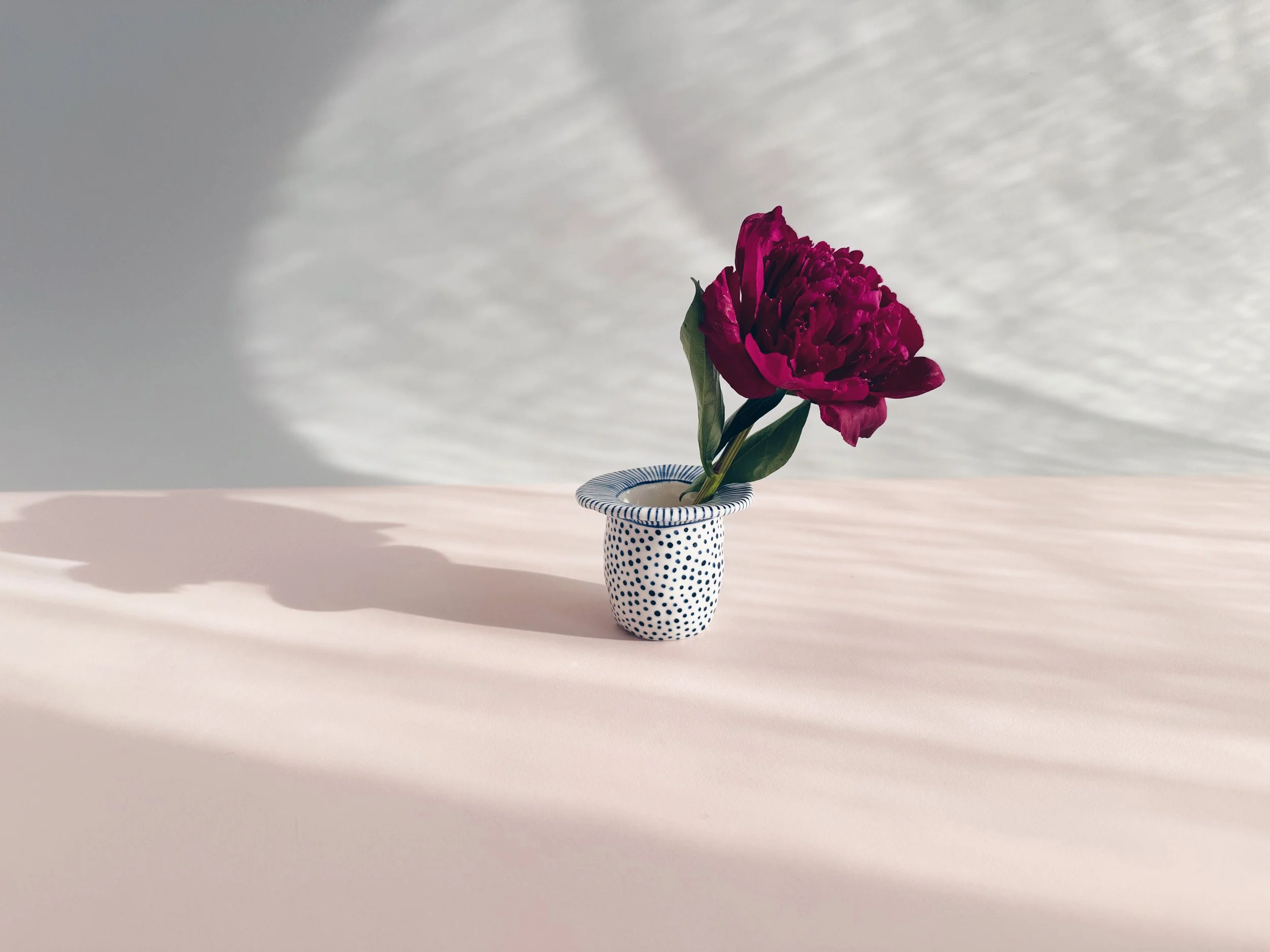 Blue and white, handmade ceramic vase.