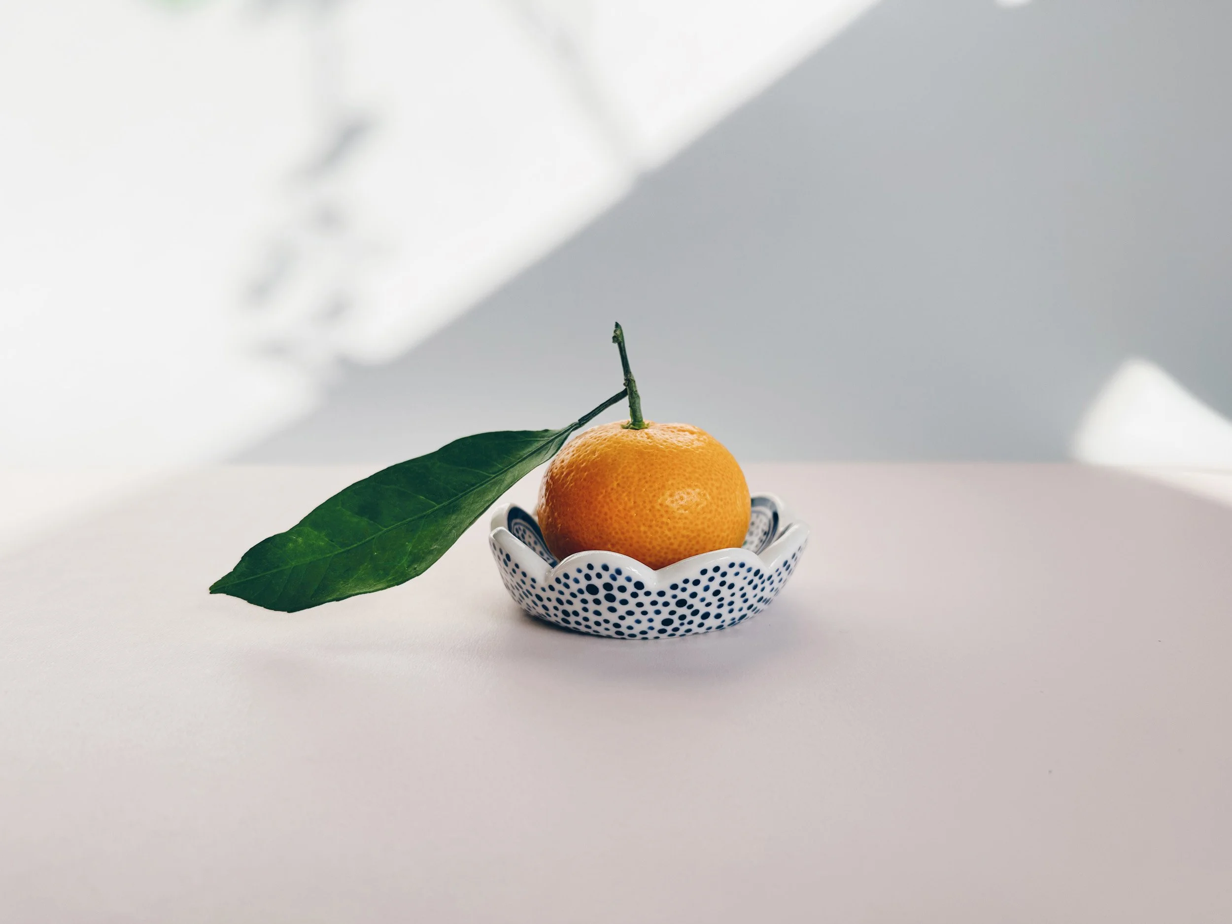 Blue and white, handmade ceramic dish.