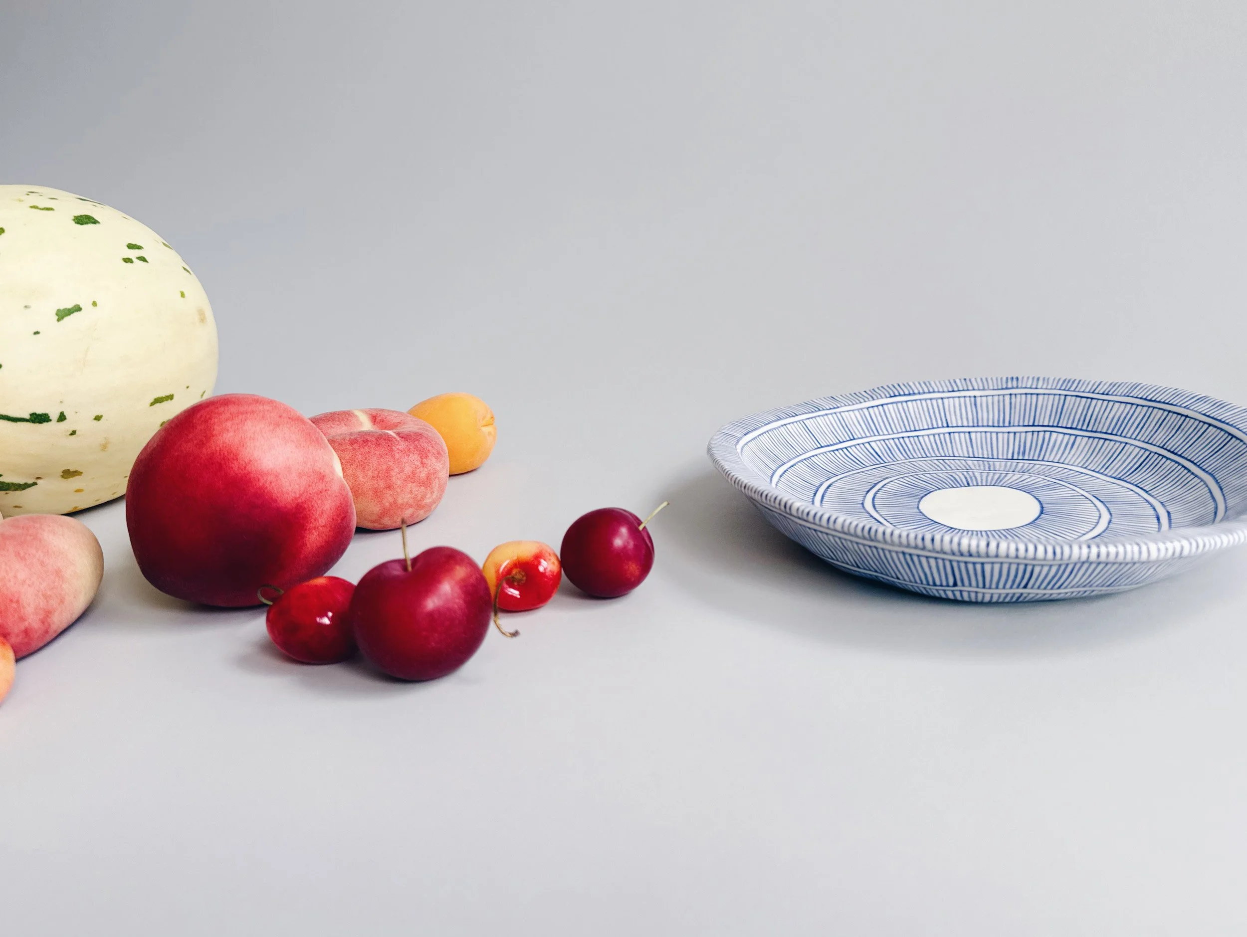 Blue and white, handmade ceramic bowl.