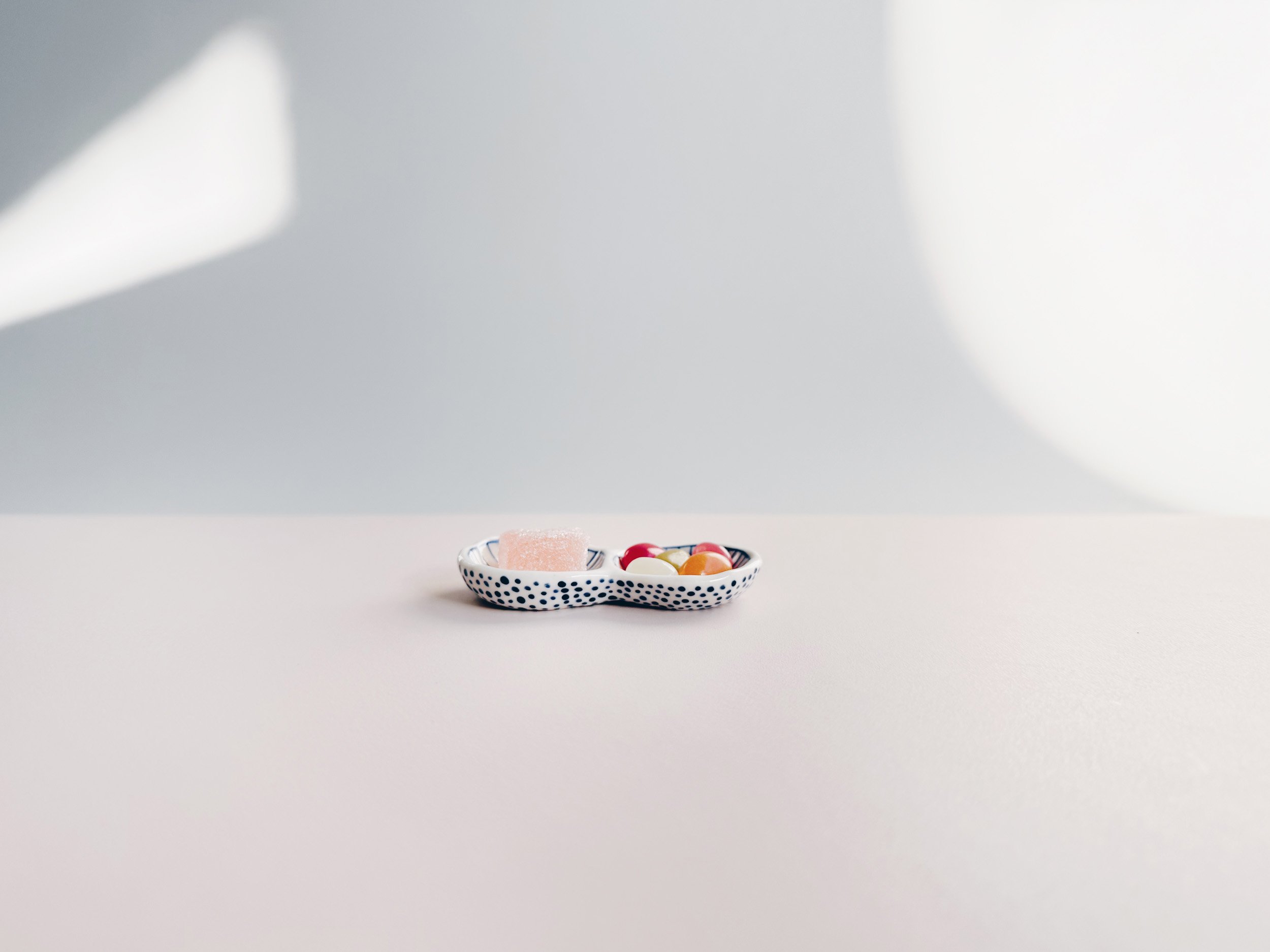 Blue and white, handmade ceramic bowl.