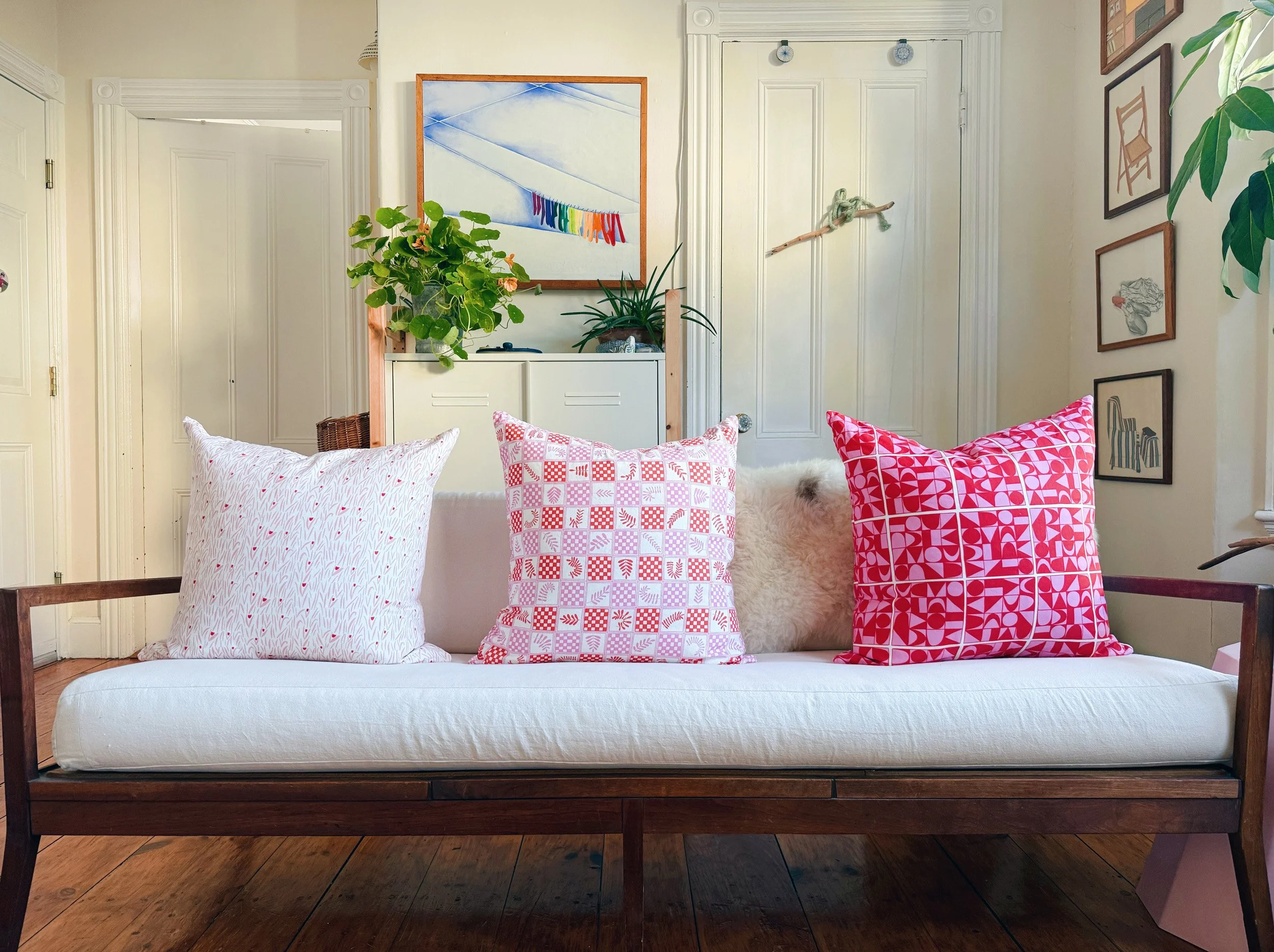 Linen and cotton throw pillow in floral design