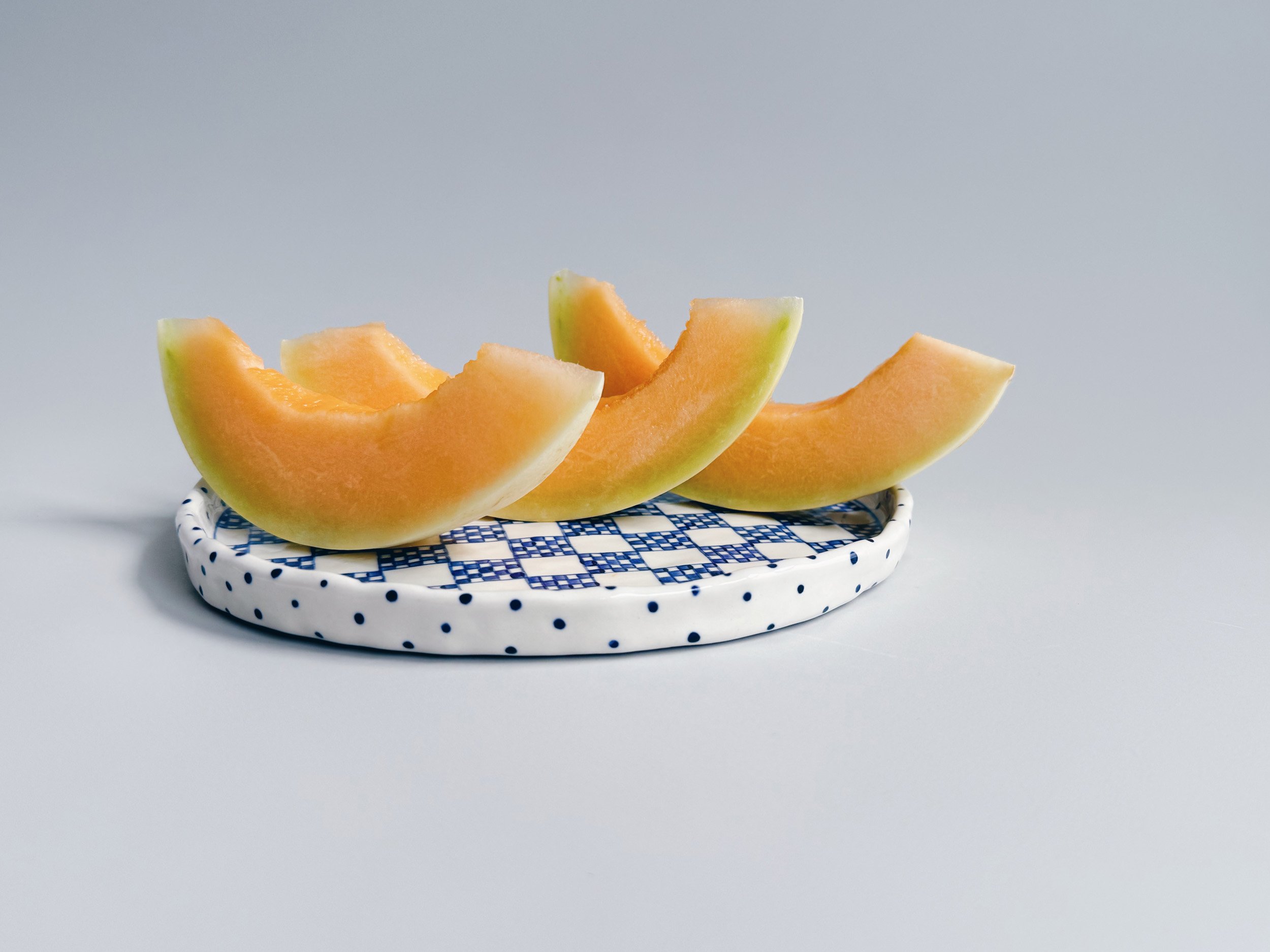 Blue and white, handmade ceramic plate.