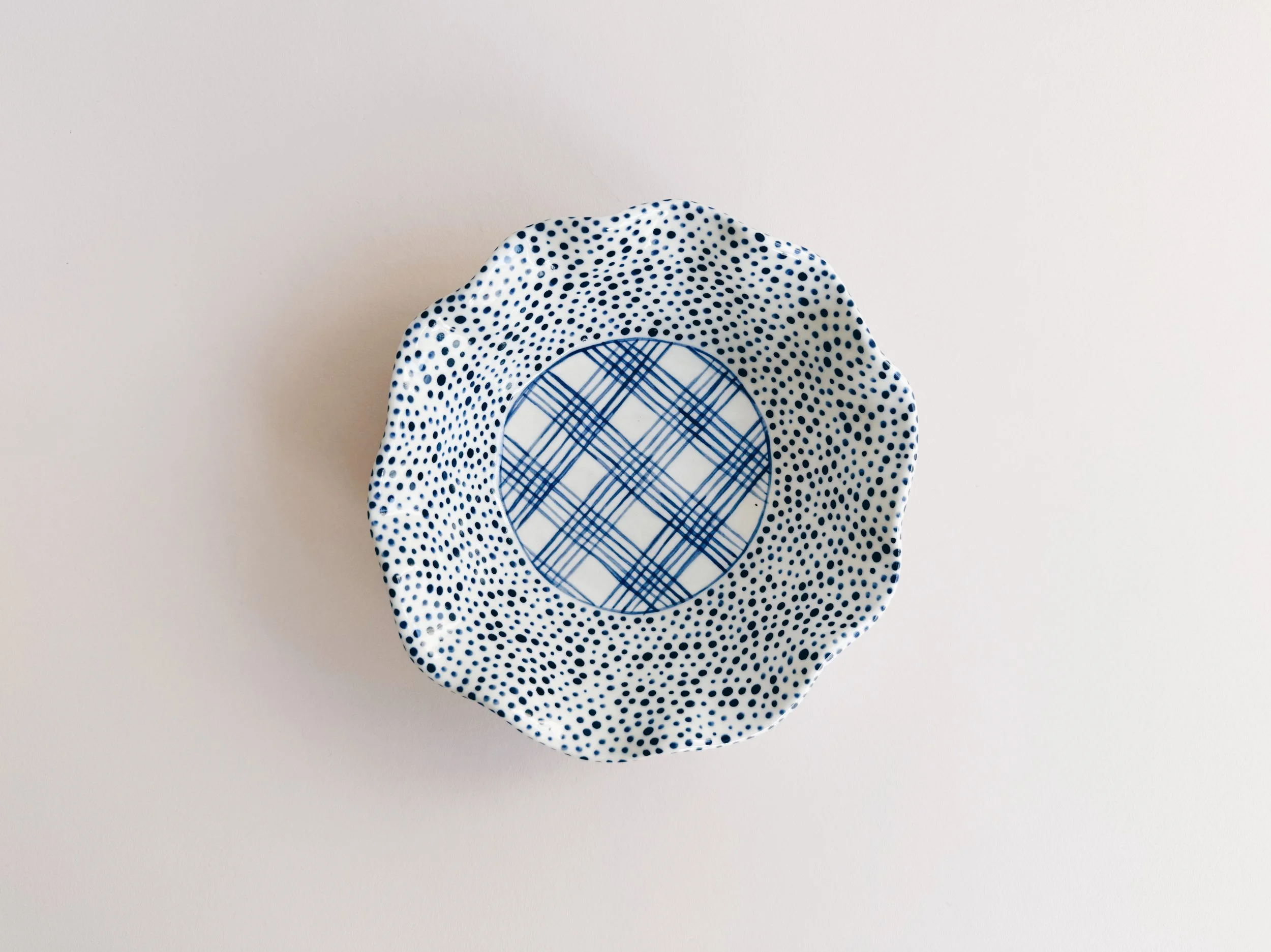 Blue and white, handmade ceramic bowl.