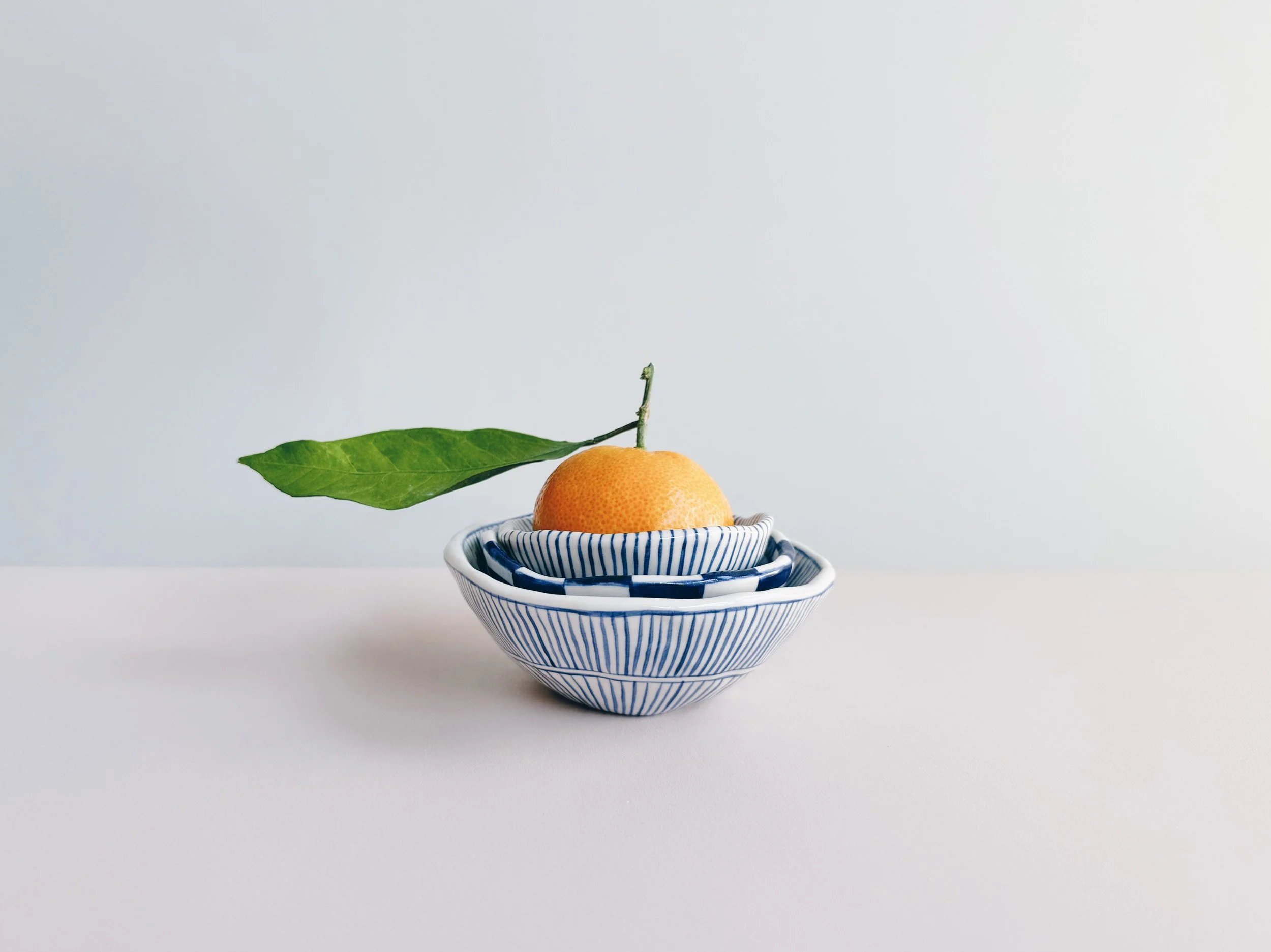 Blue and white, handmade ceramic bowl.