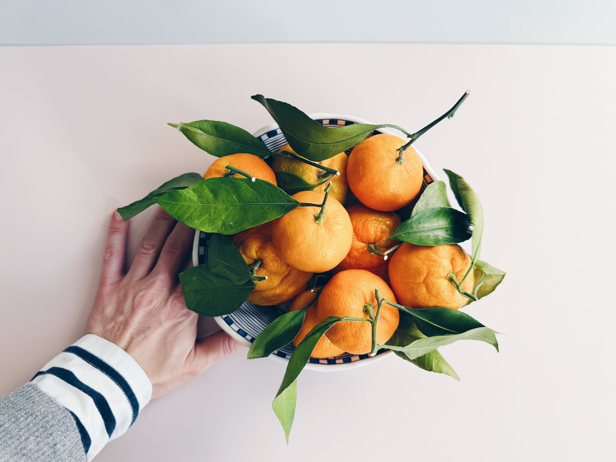 Blue and white, handmade ceramic bowl.