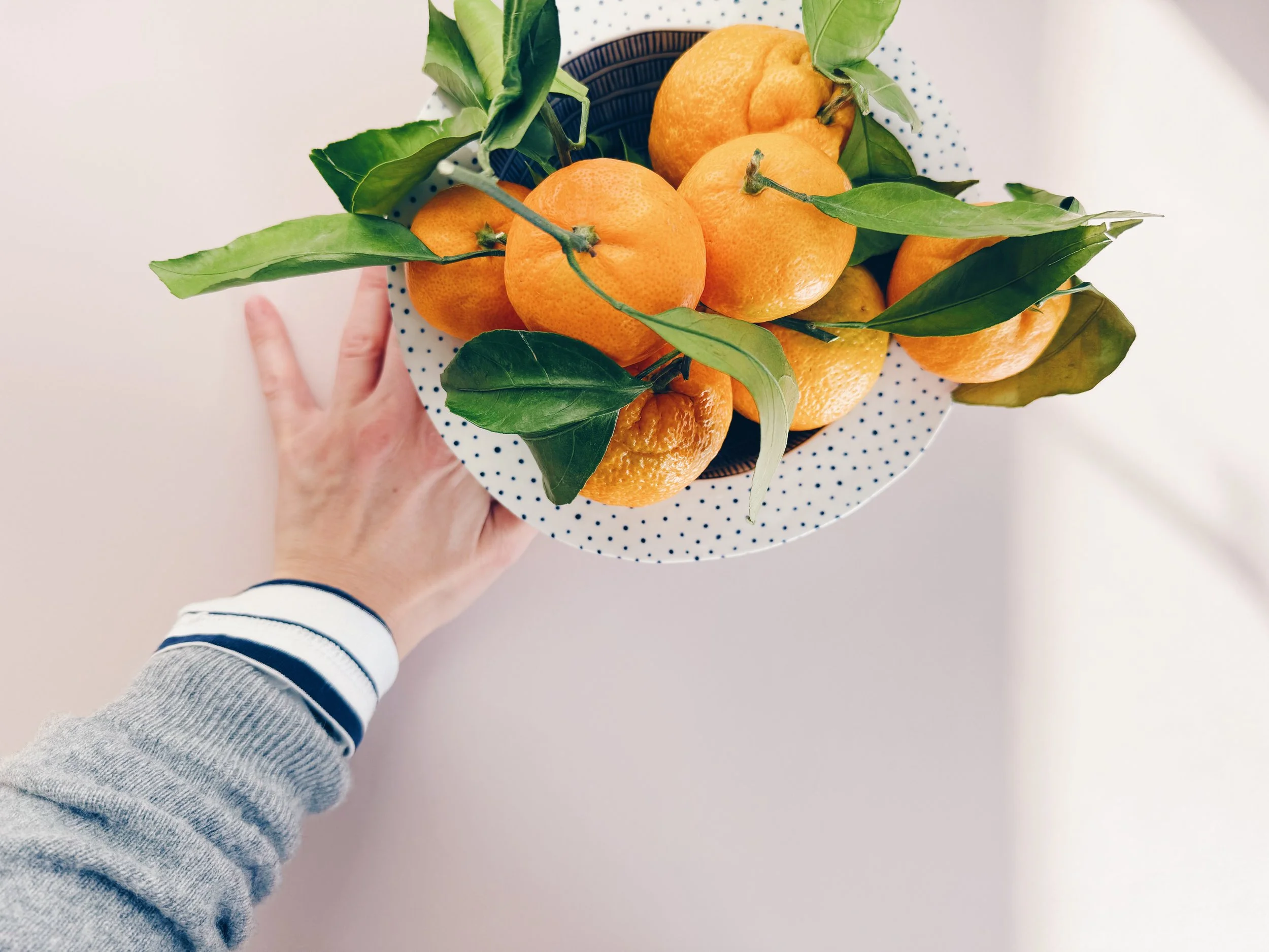 Blue and white, handmade ceramic bowl.