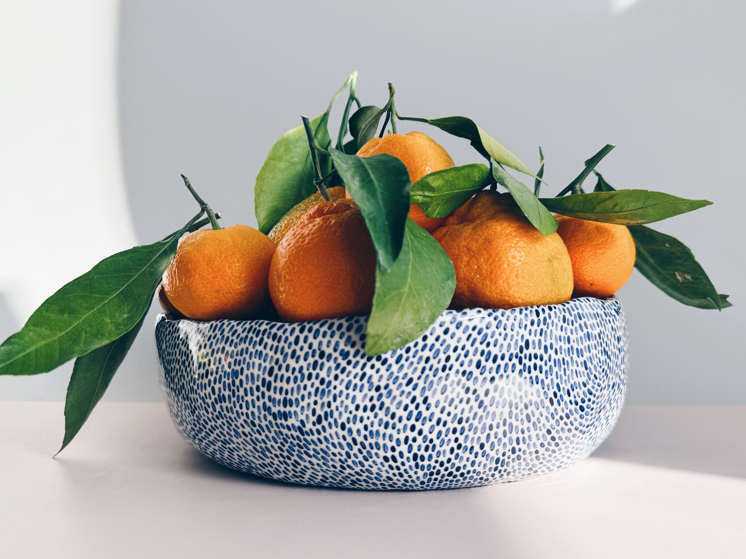 Blue and white, handmade ceramic bowl.