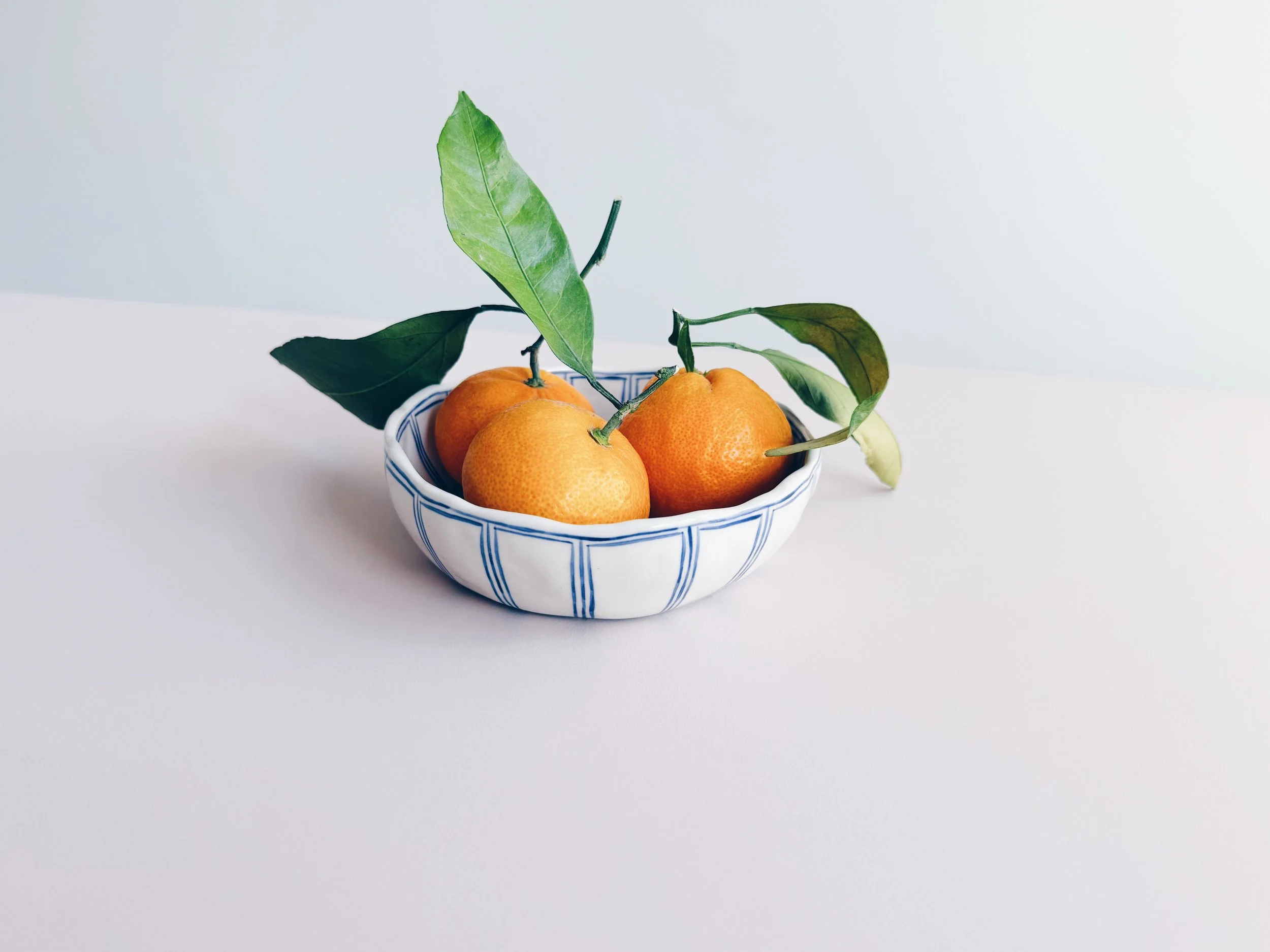 Blue and white, handmade ceramic bowl.