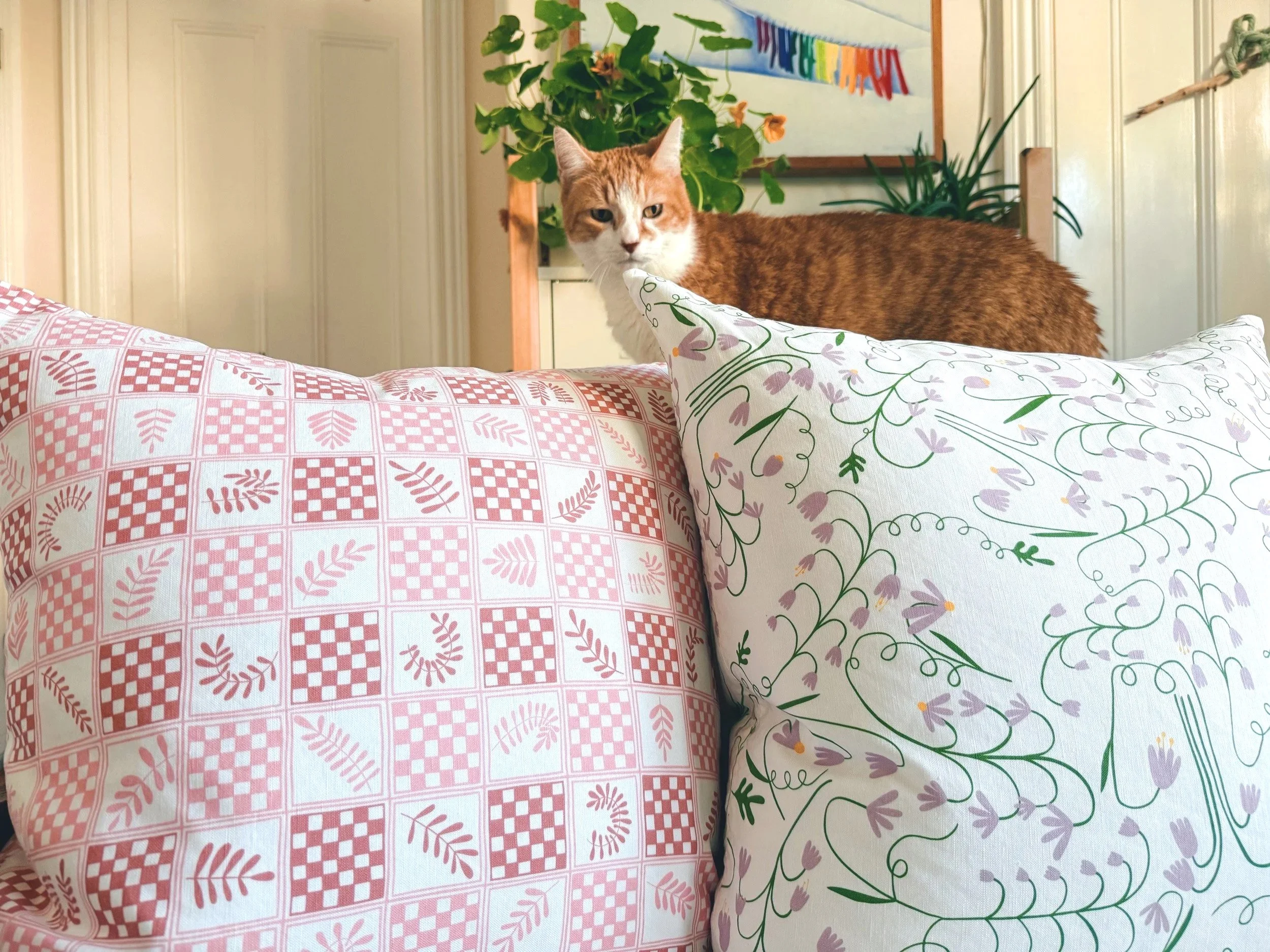 Linen and cotton throw pillow in floral design