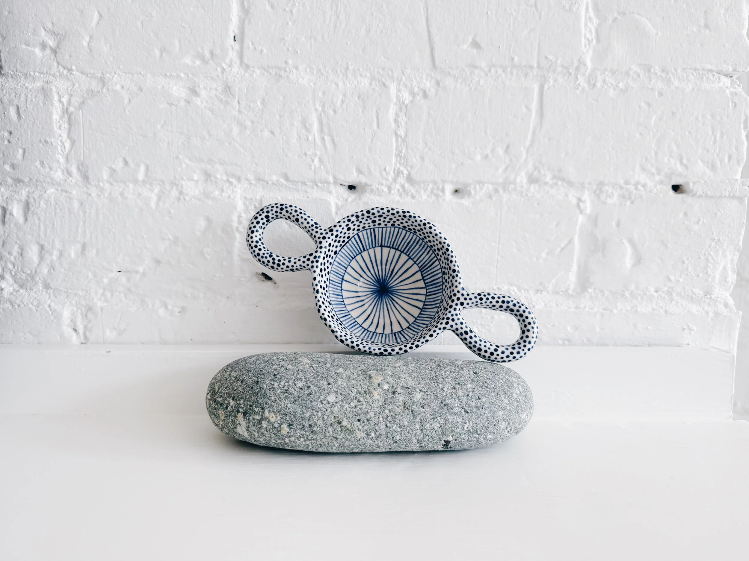 Blue and white, handmade ceramic bowl.