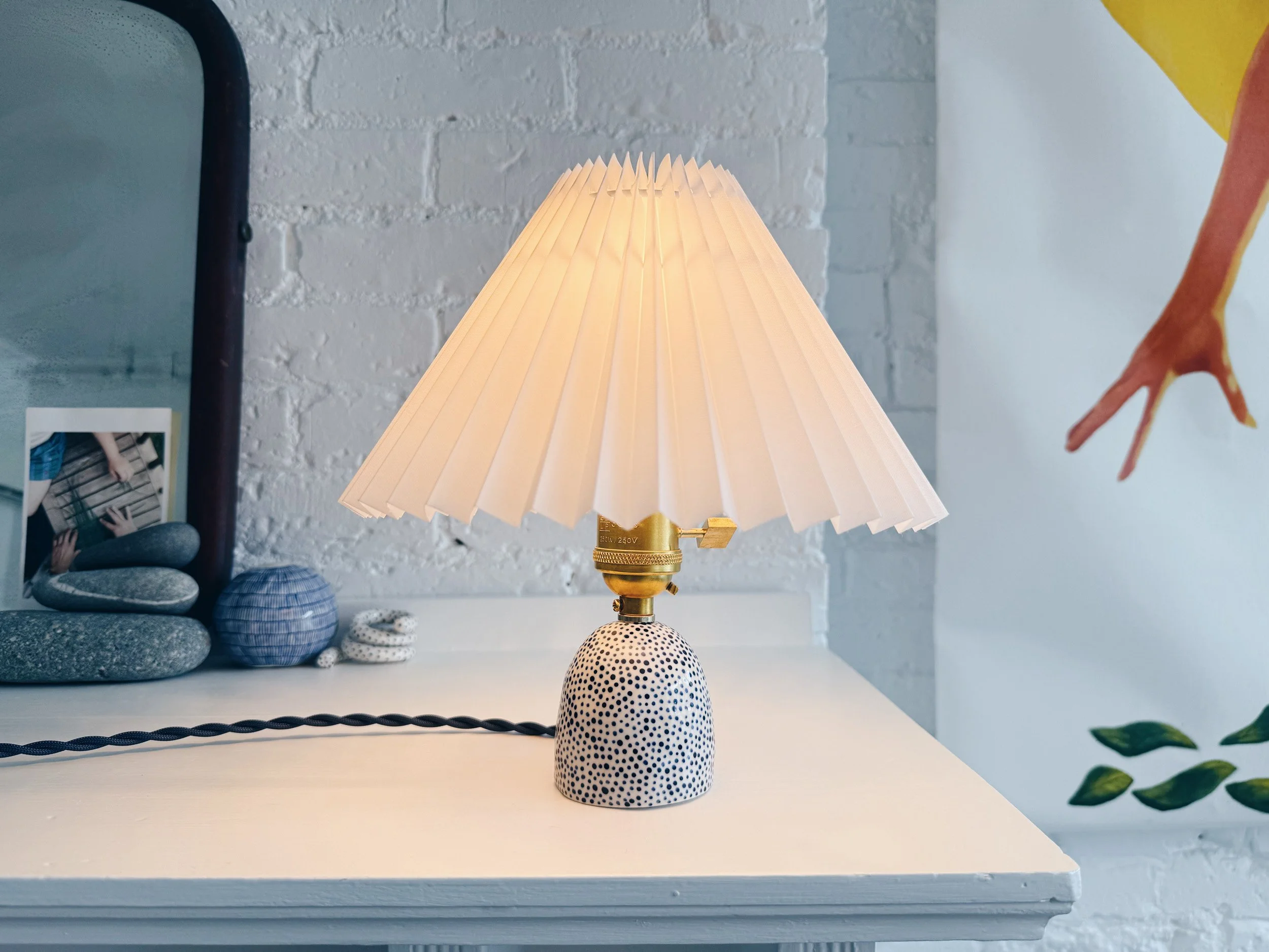 Blue and white, handmade ceramic lamp.