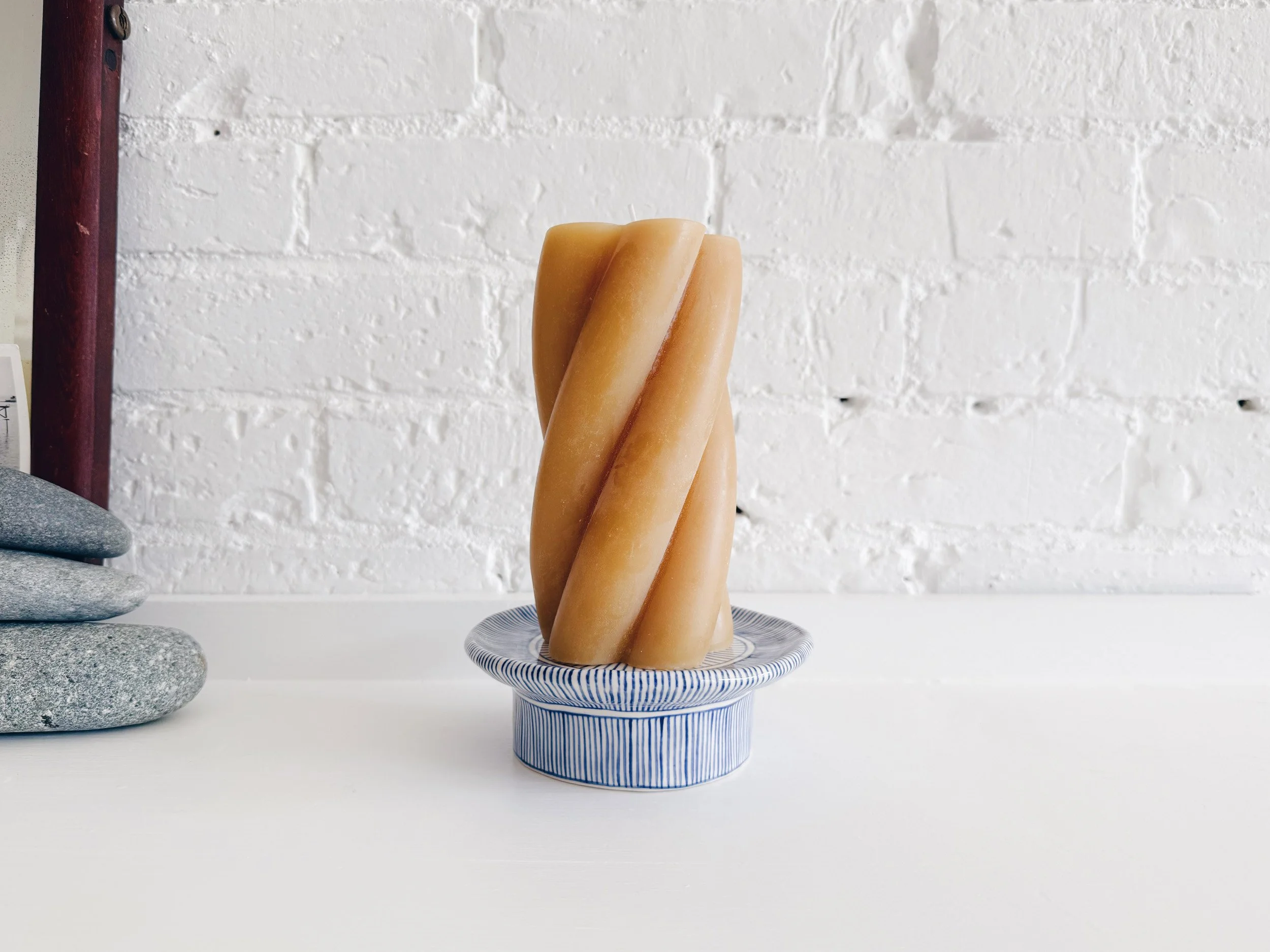 Blue and white, handmade ceramic raised plate.