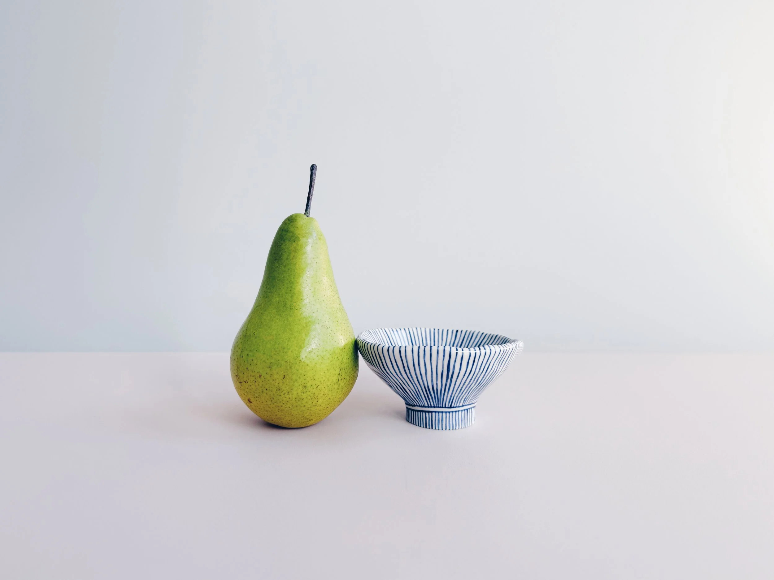 Blue and white, handmade ceramic bowl.