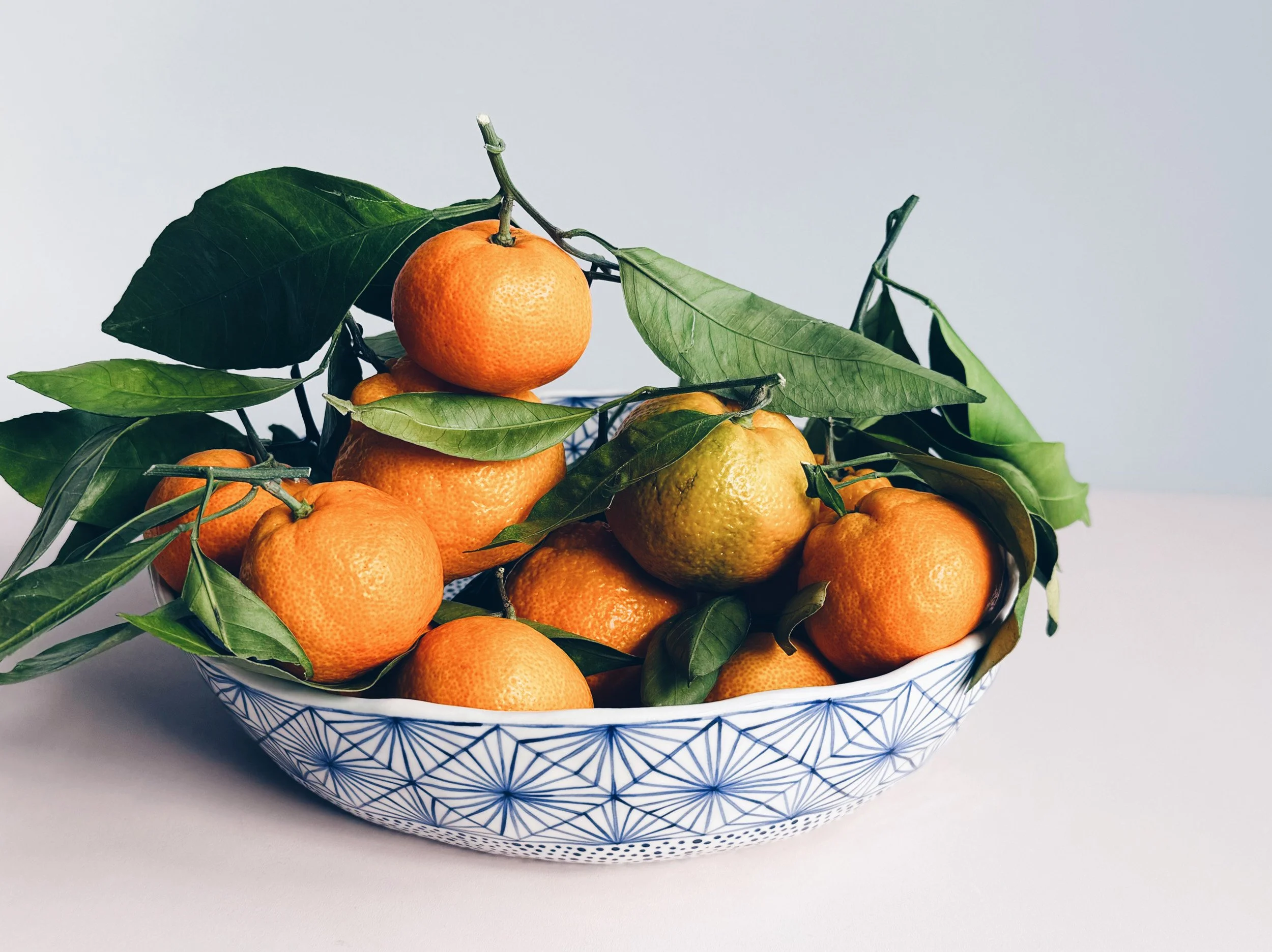 Blue and white, handmade ceramic bowl.