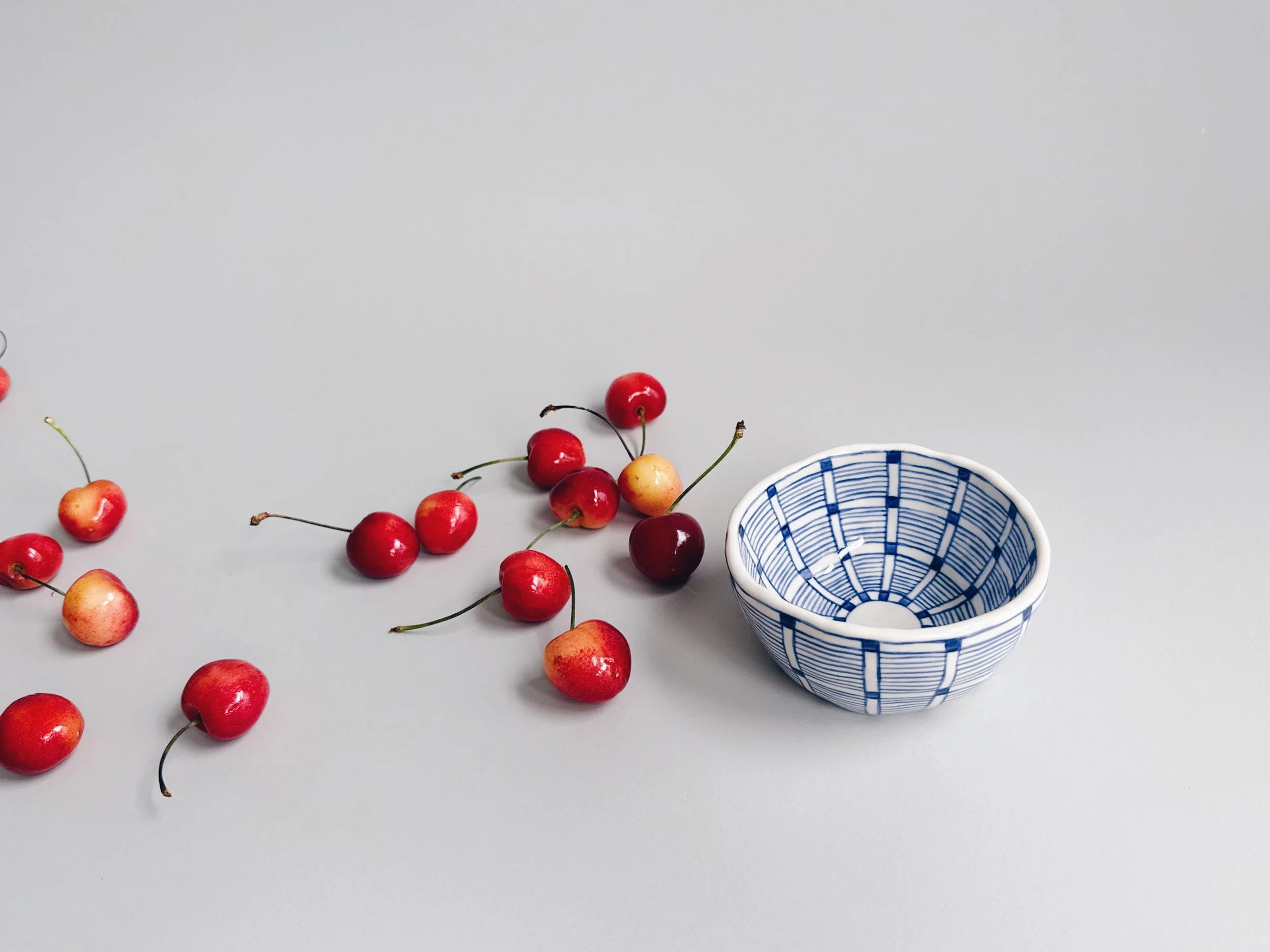 Blue and white, handmade ceramic bowl.