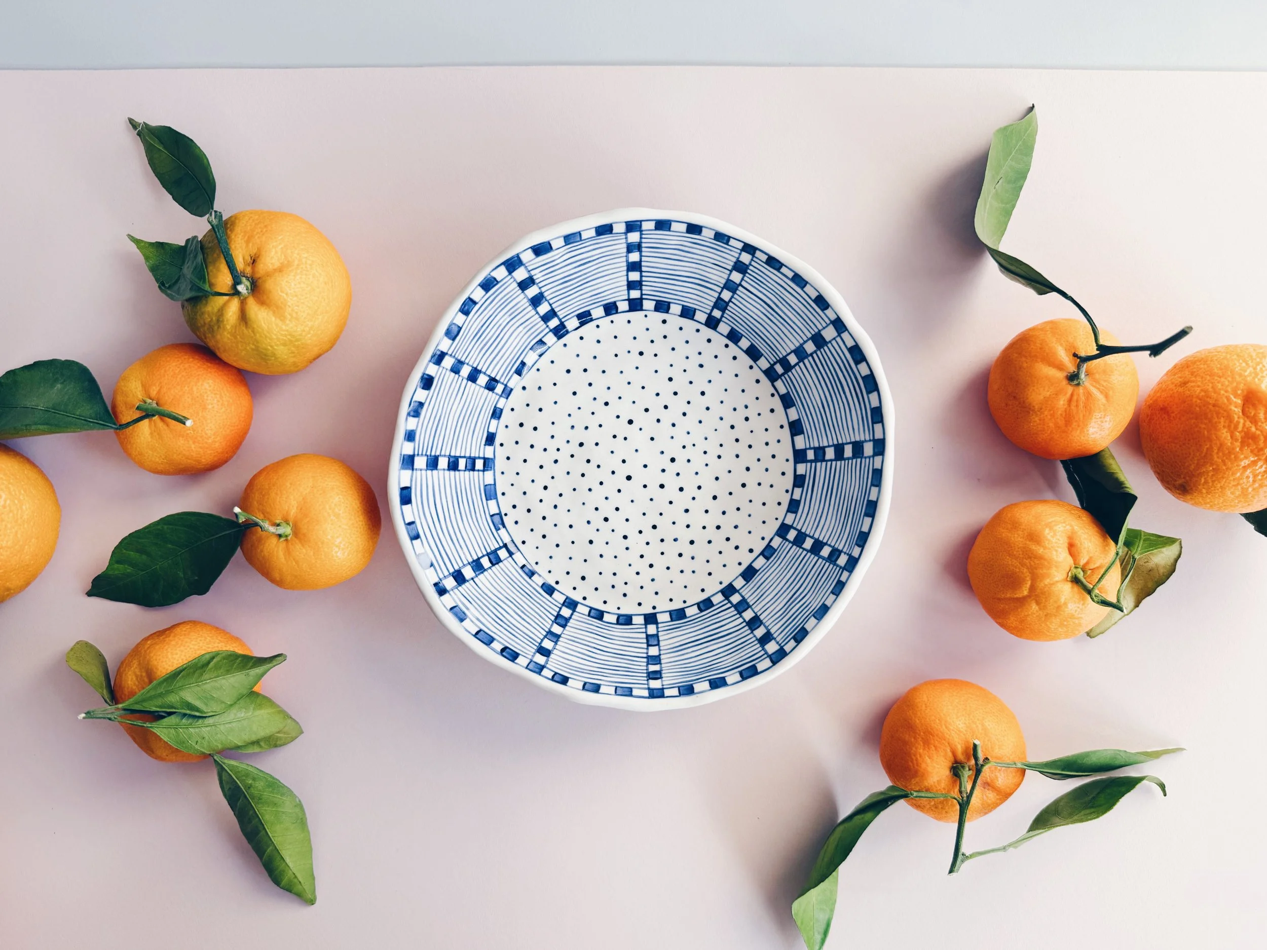 Blue and white, handmade ceramic bowl.