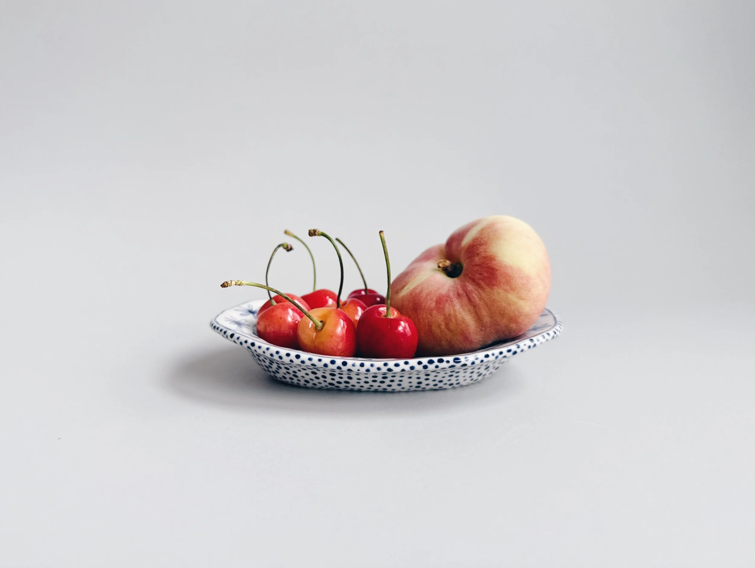 Blue and white, handmade ceramic dish.