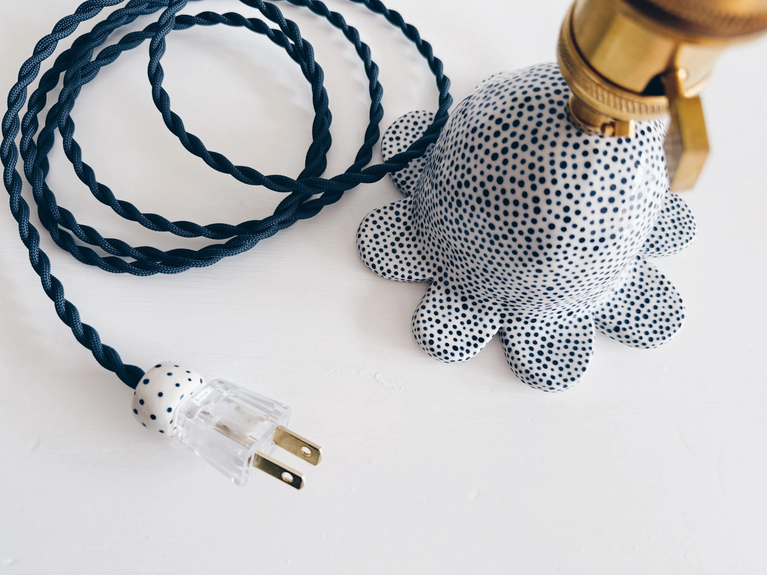 Blue and white, handmade ceramic lamp.