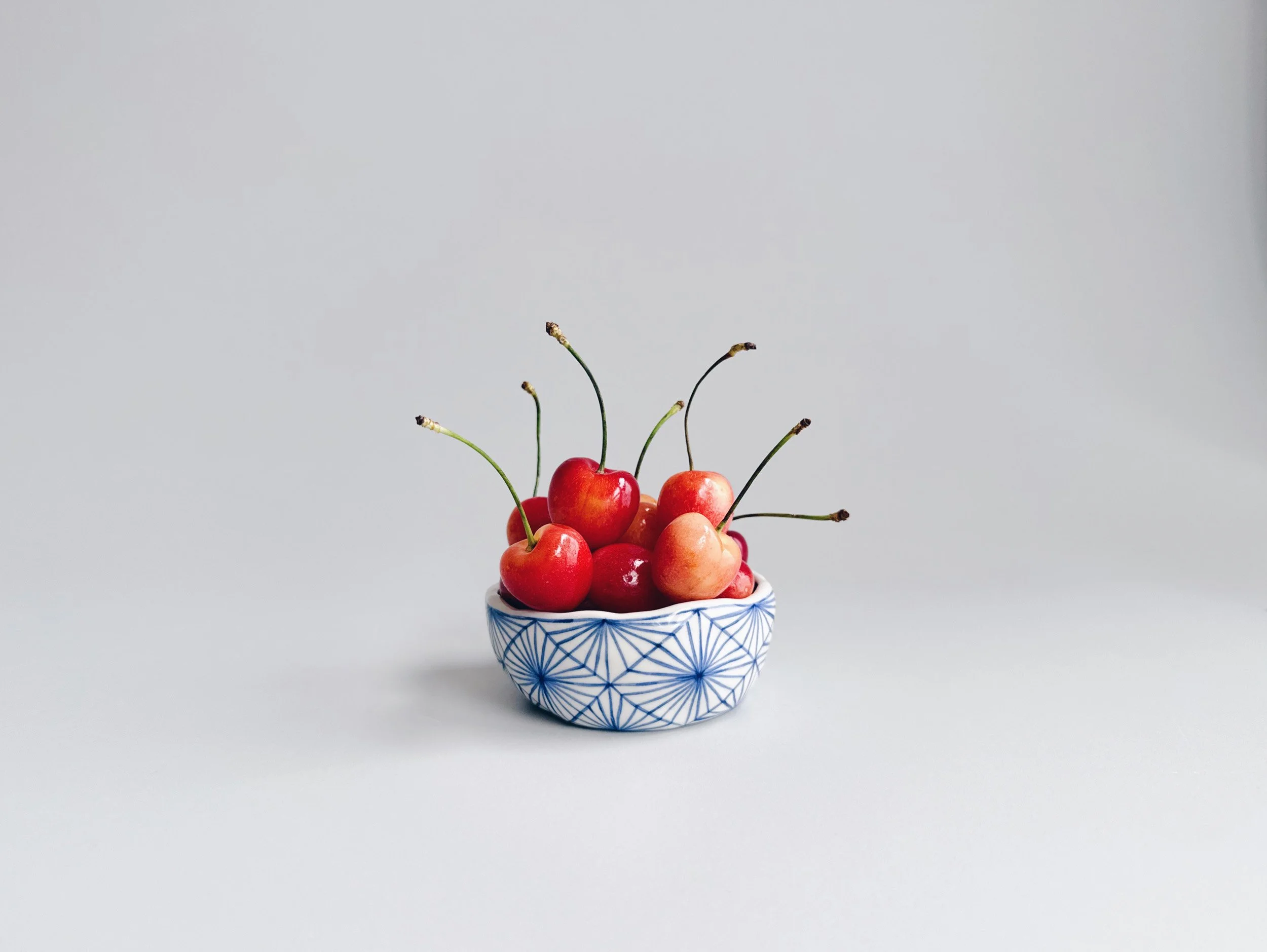 Blue and white, handmade ceramic dish.