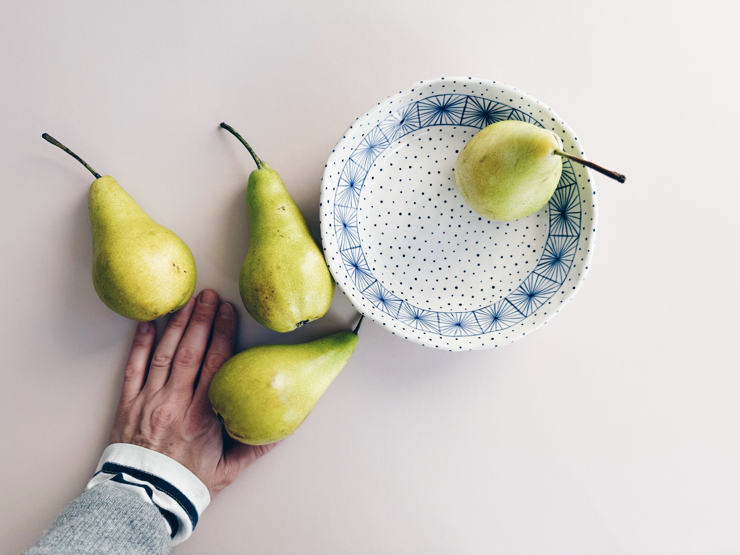 Blue and white, handmade ceramic bowl.