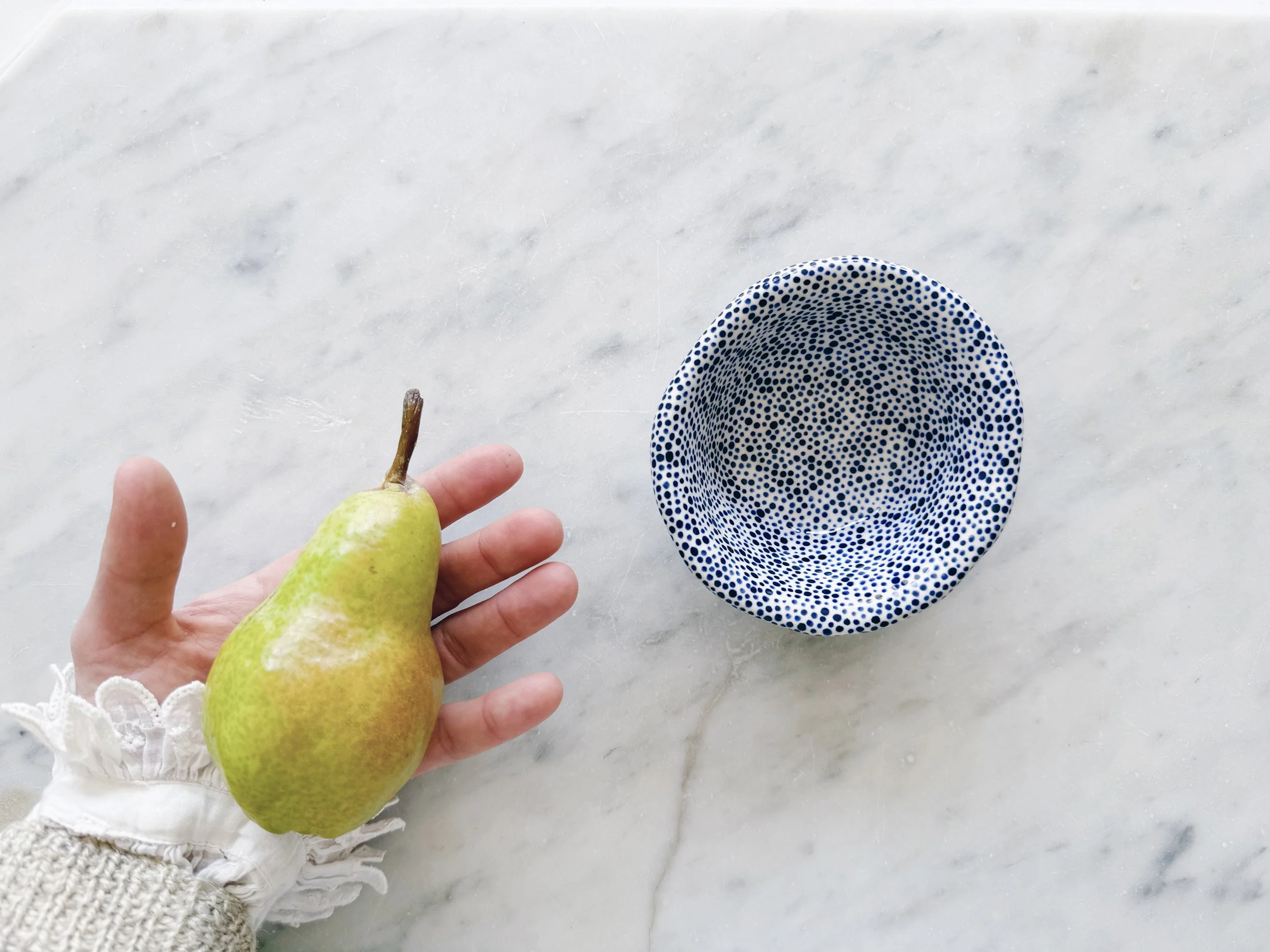 Blue and white, handmade ceramic bowl.