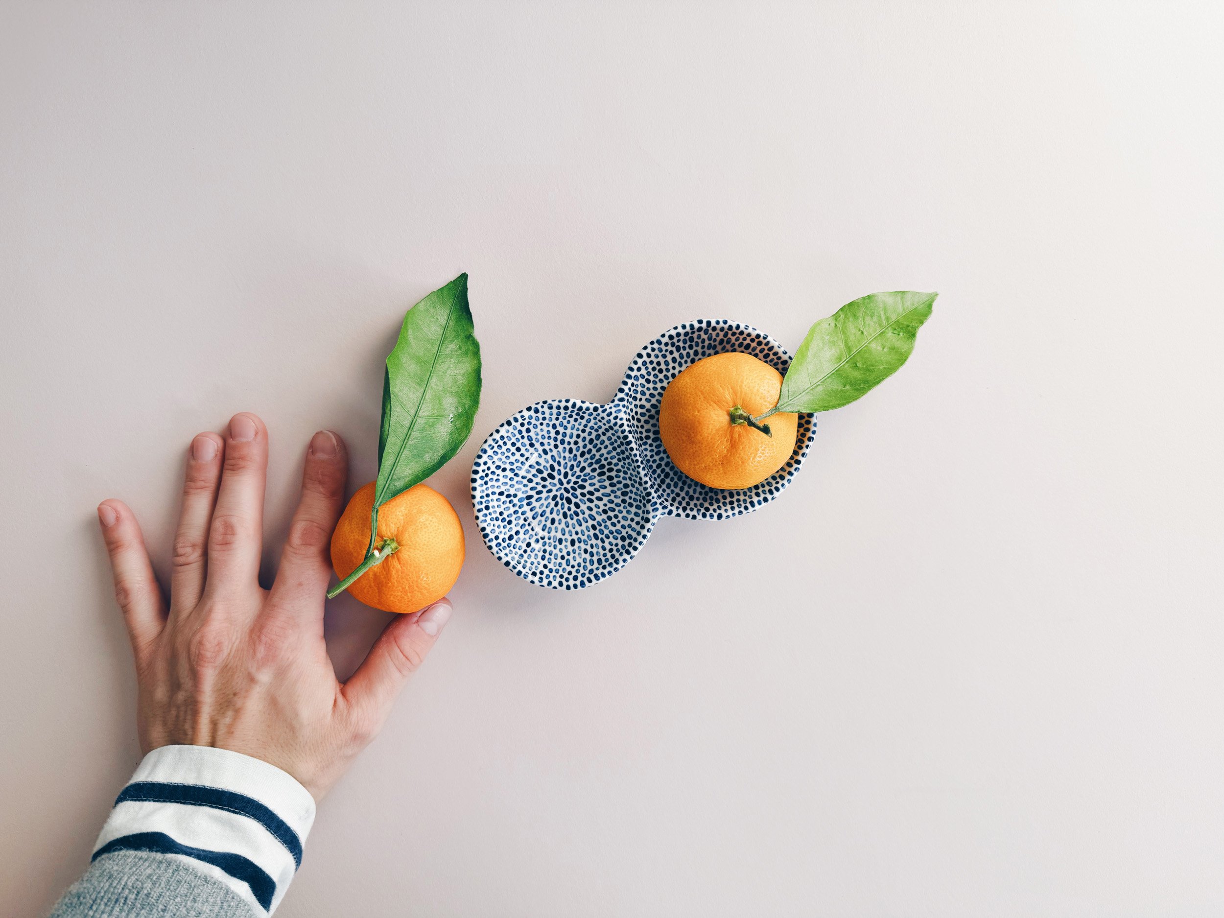 Blue and white, handmade ceramic bowl.