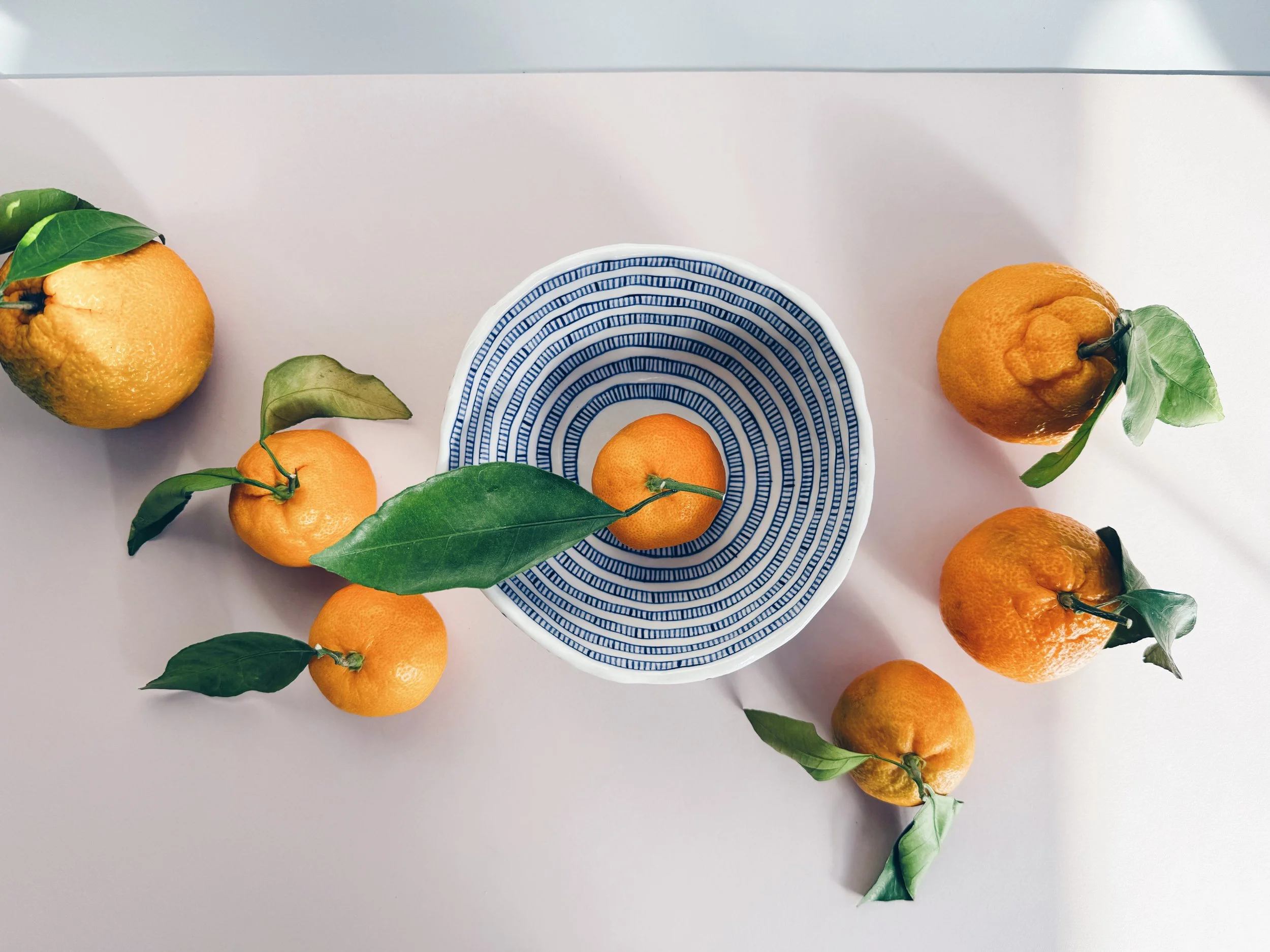Blue and white, handmade ceramic bowl.