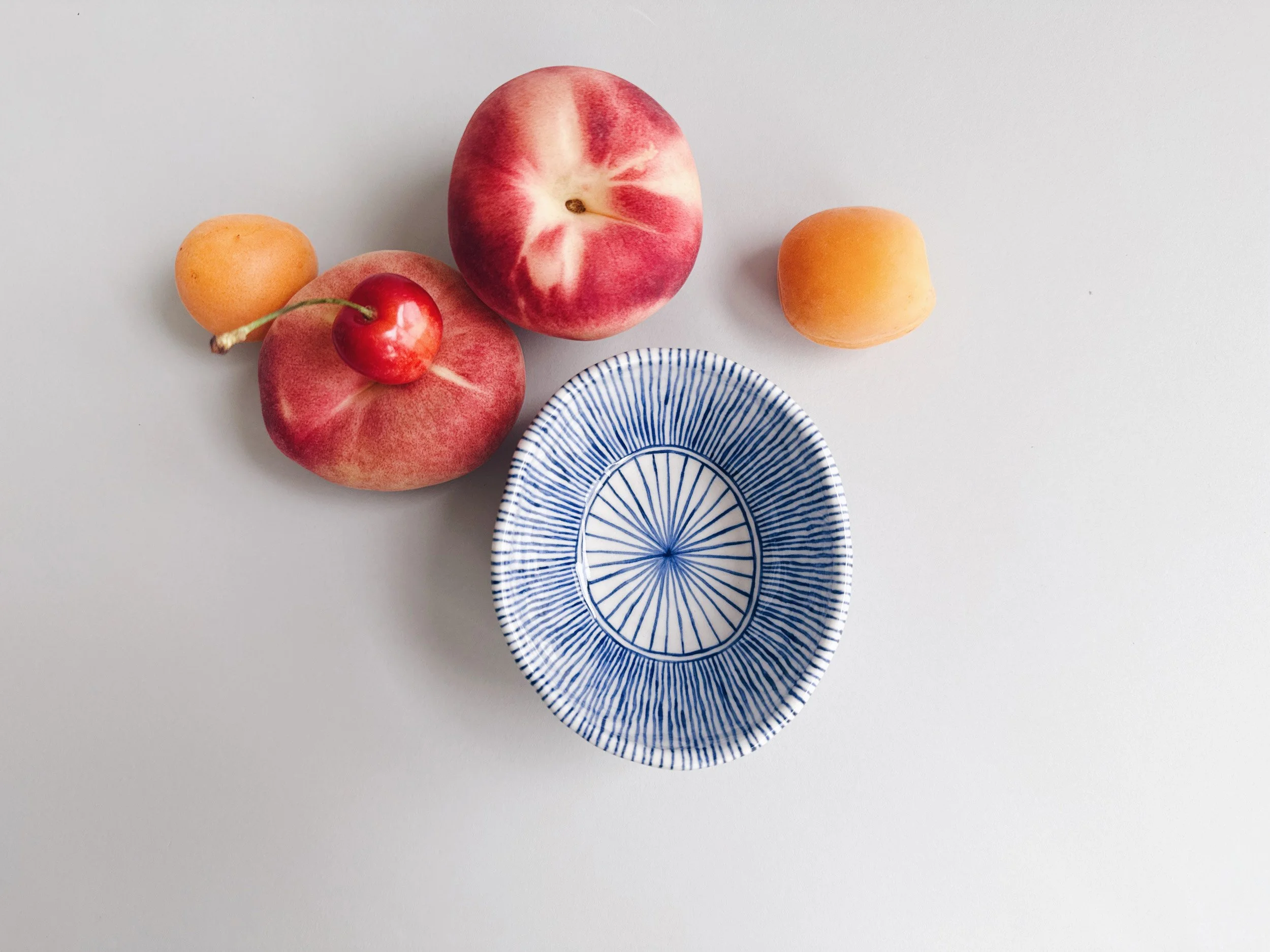 Blue and white, handmade ceramic bowl.