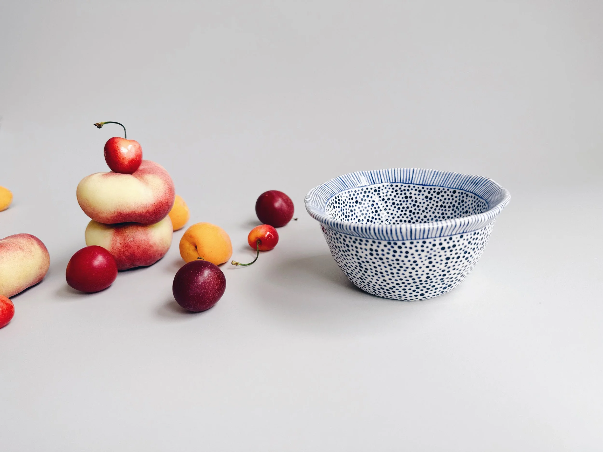 Blue and white, handmade ceramic bowl.