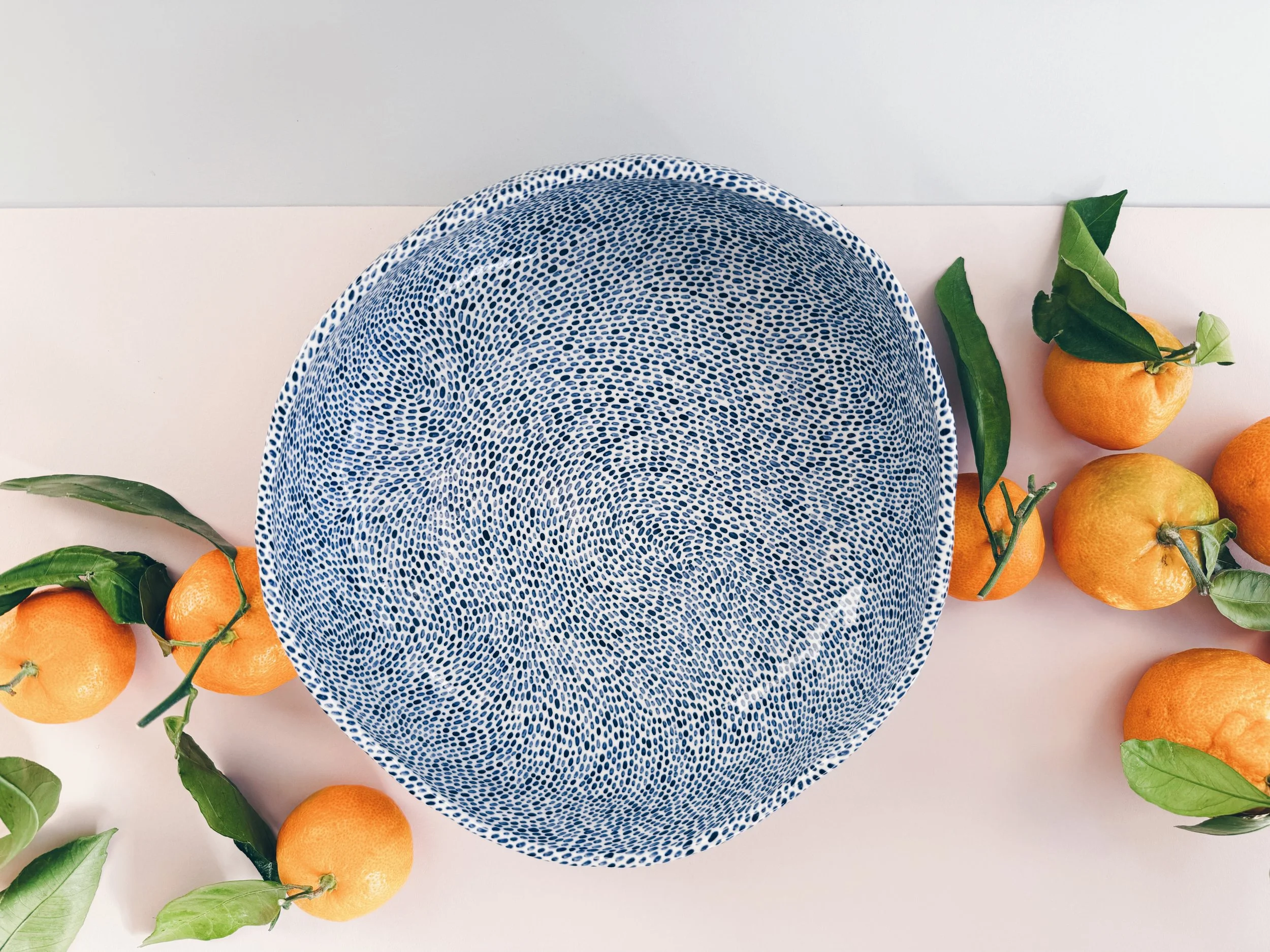 Blue and white, handmade ceramic bowl.