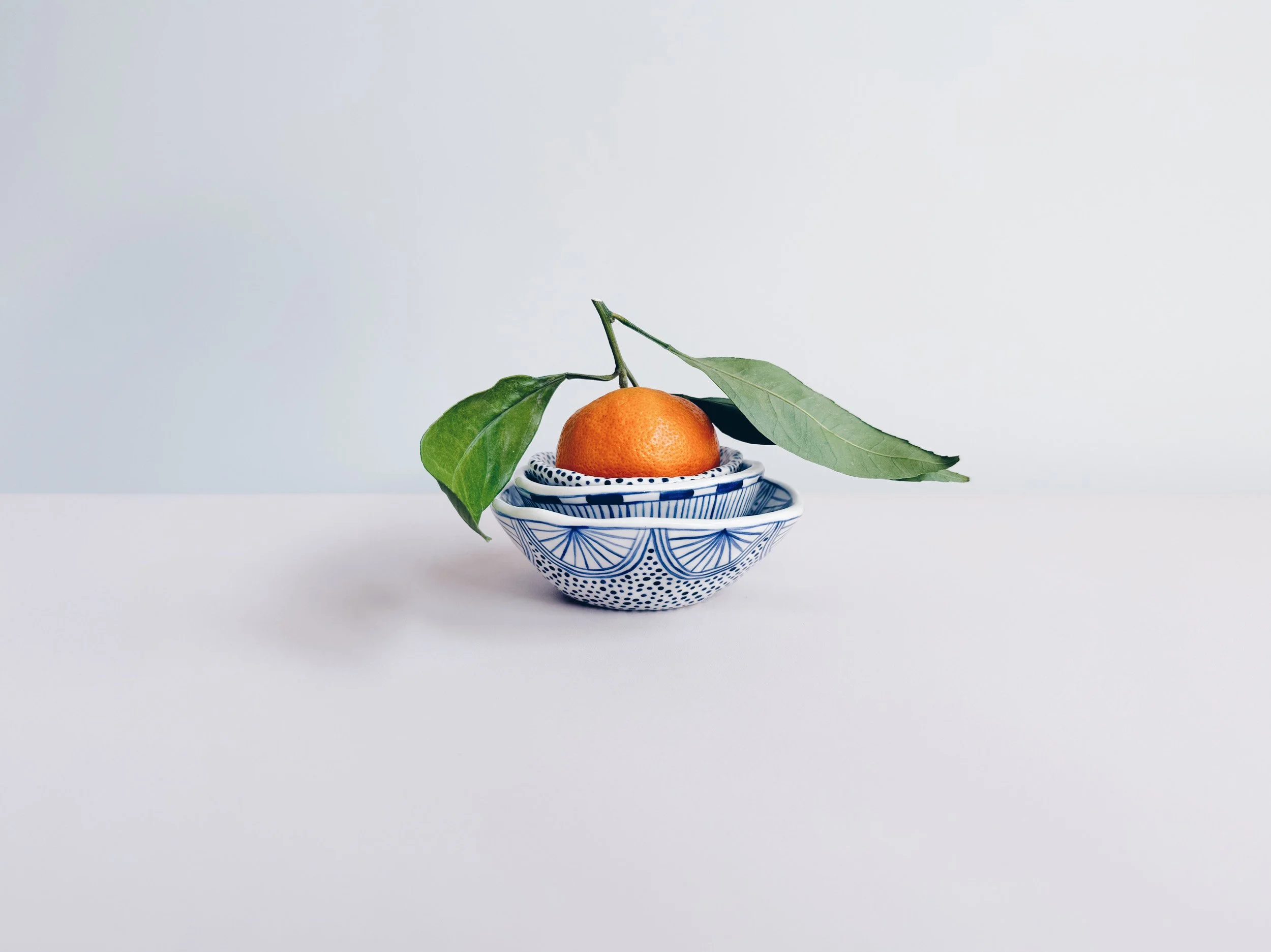 Blue and white, handmade ceramic bowl.
