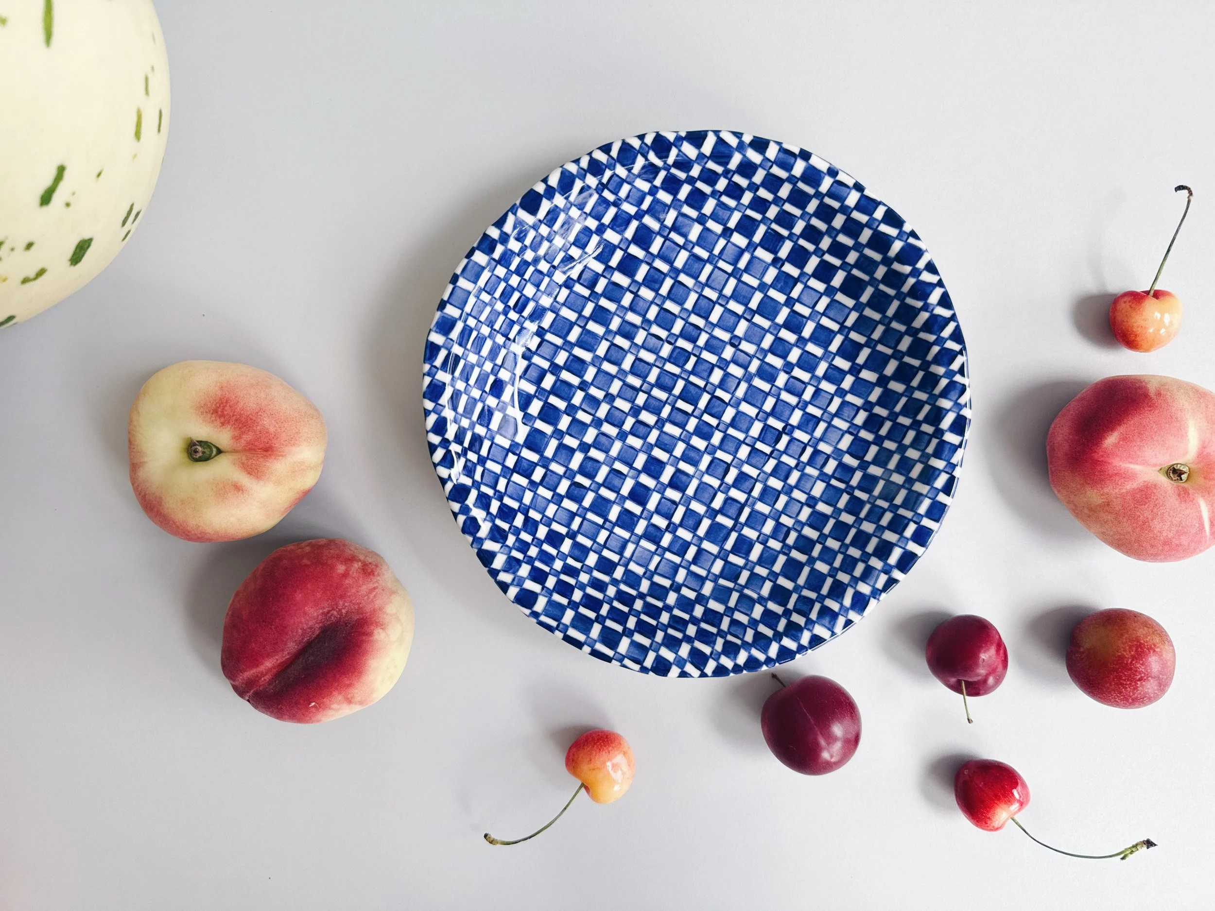 Blue and white, handmade ceramic bowl.