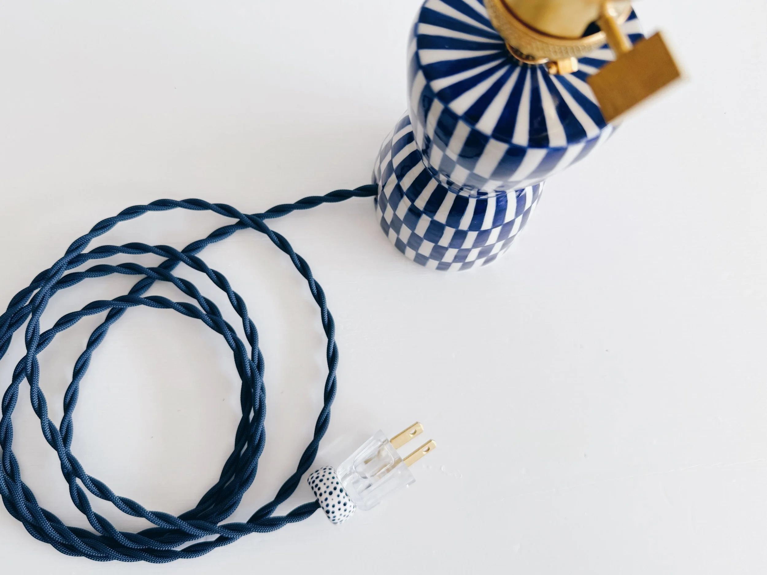 Blue and white, handmade ceramic lamp.