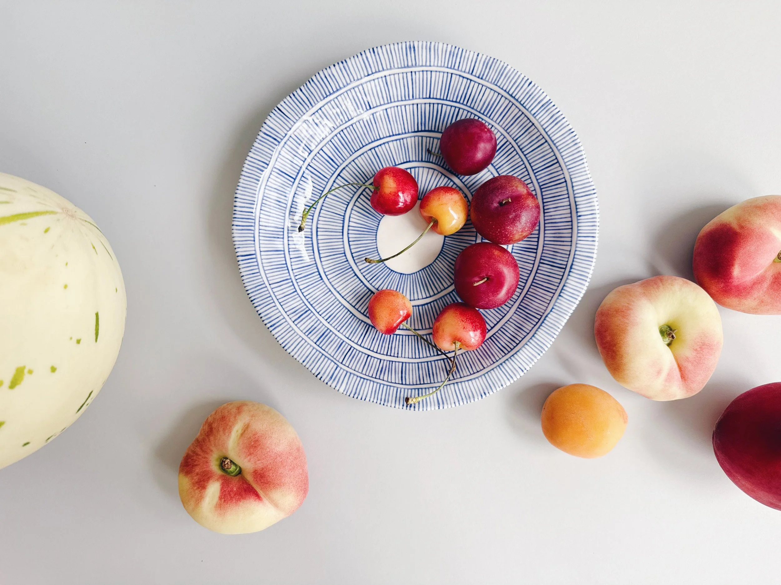 Blue and white, handmade ceramic bowl.