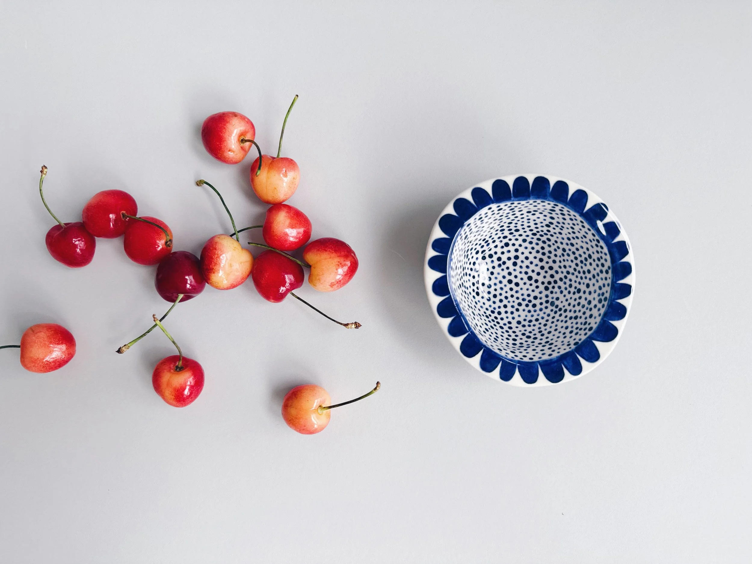 Blue and white, handmade ceramic bowl.