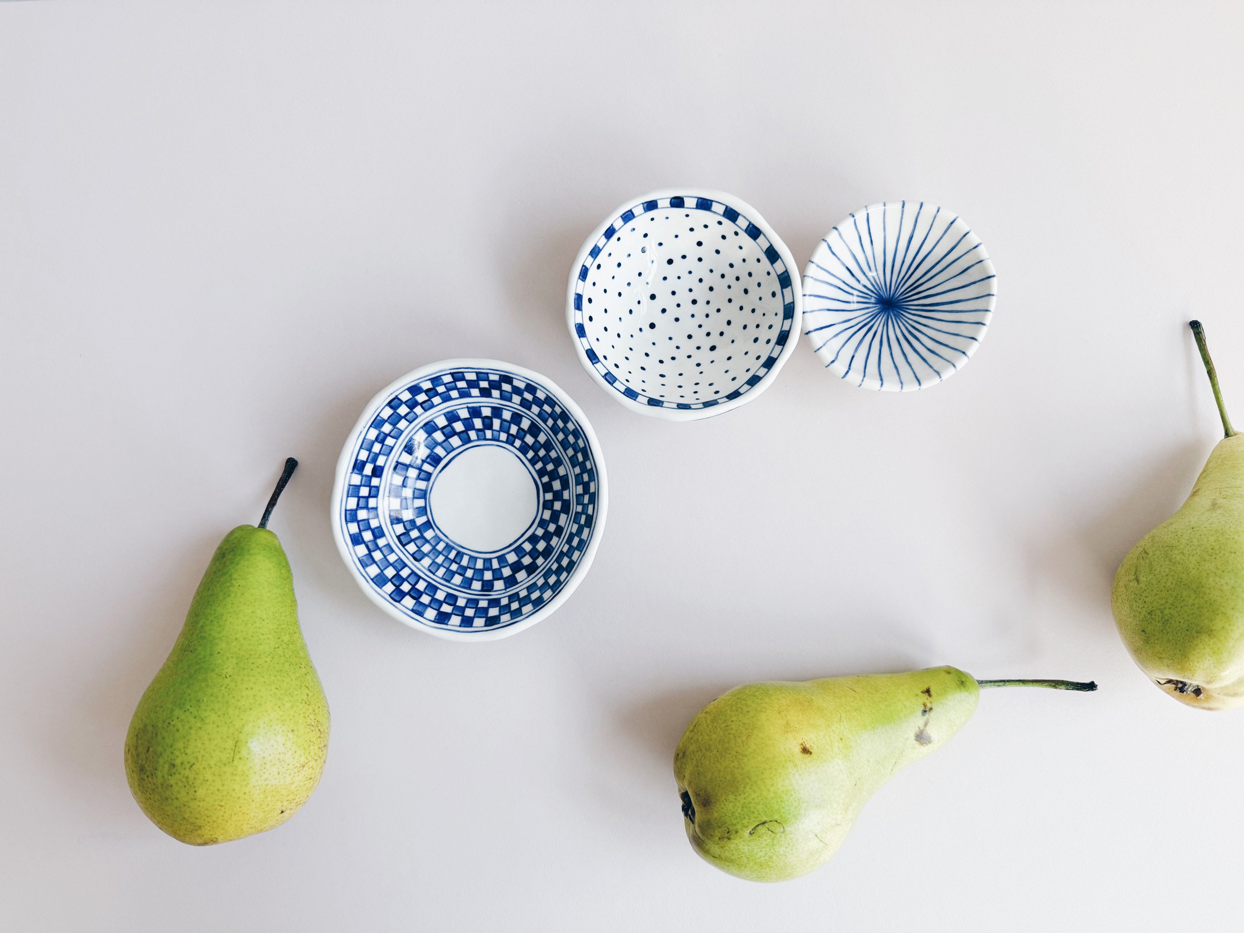 Blue and white, handmade ceramic bowl.