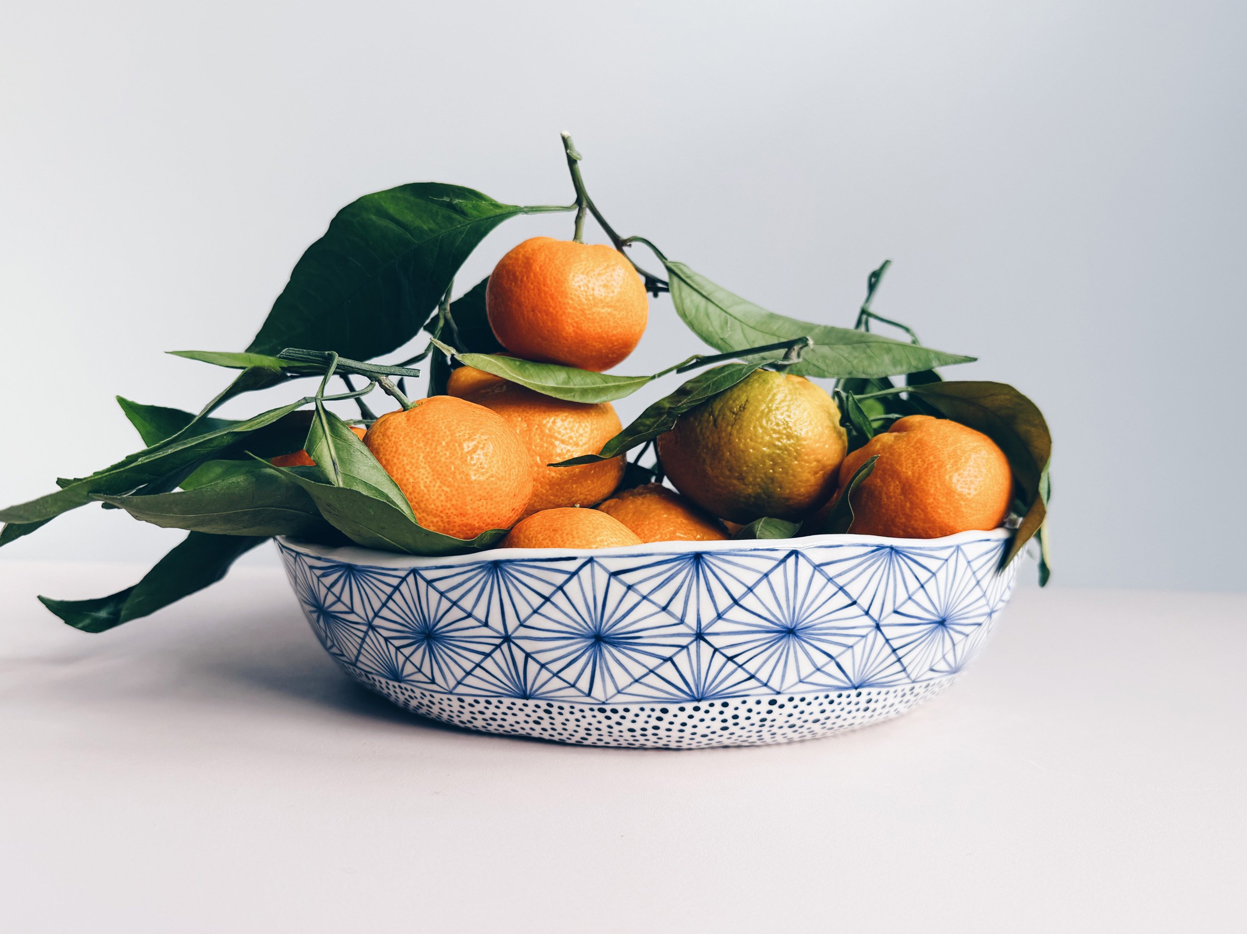 Blue and white, handmade ceramic bowl.