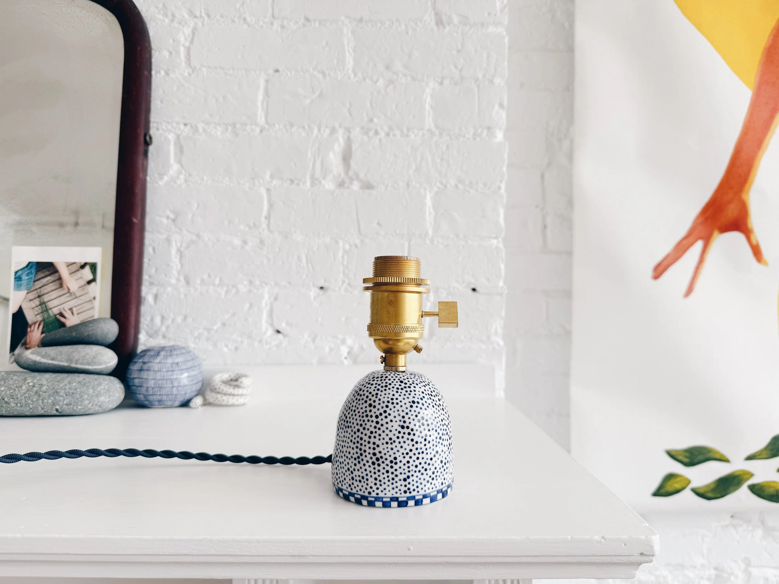 Blue and white, handmade ceramic lamp.